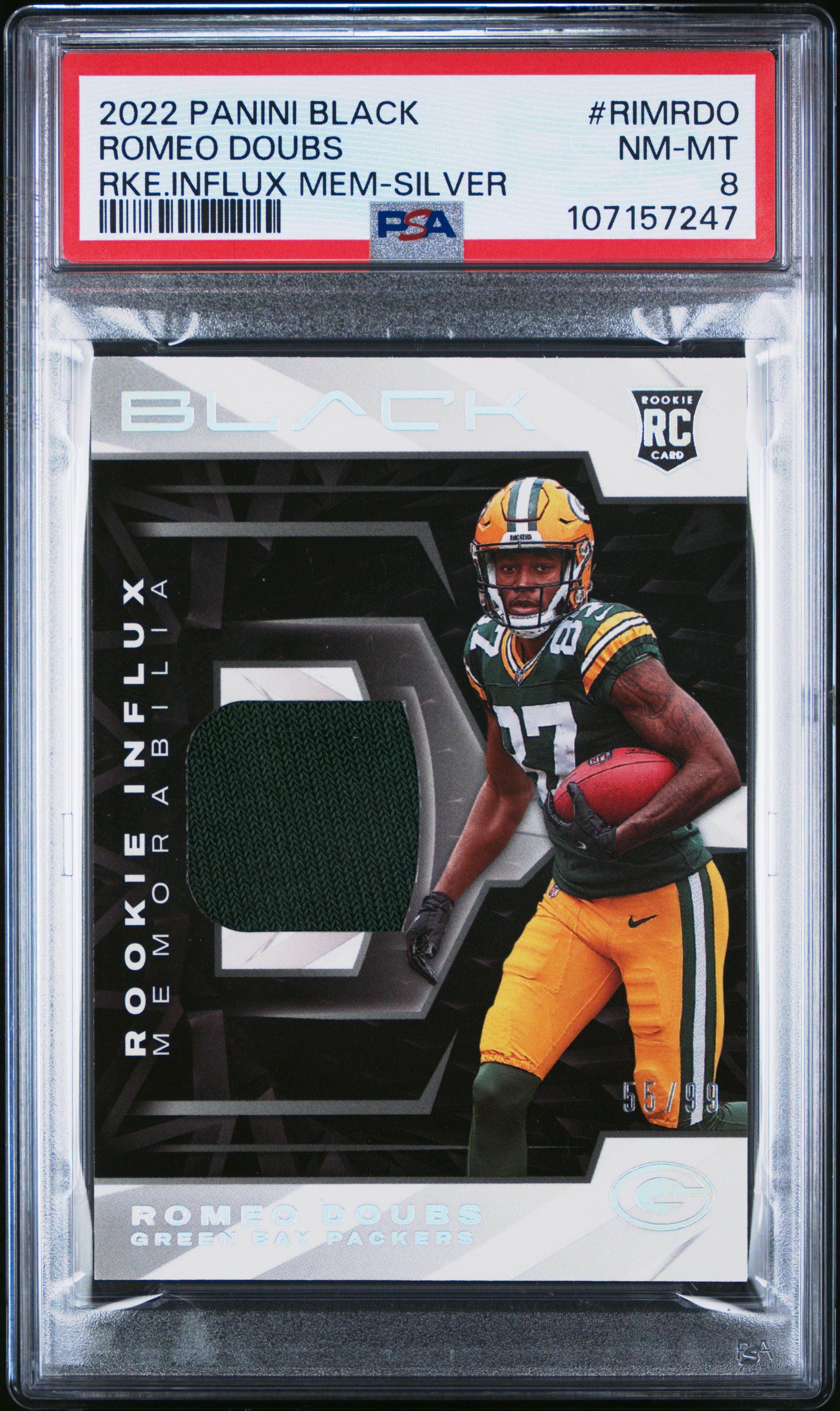 2022 Panini Black Rookie Influx Memorabilia Romeo Doubs #Rimrdo (Rke.influx Mem-Silver) Nm-Mt 8 front