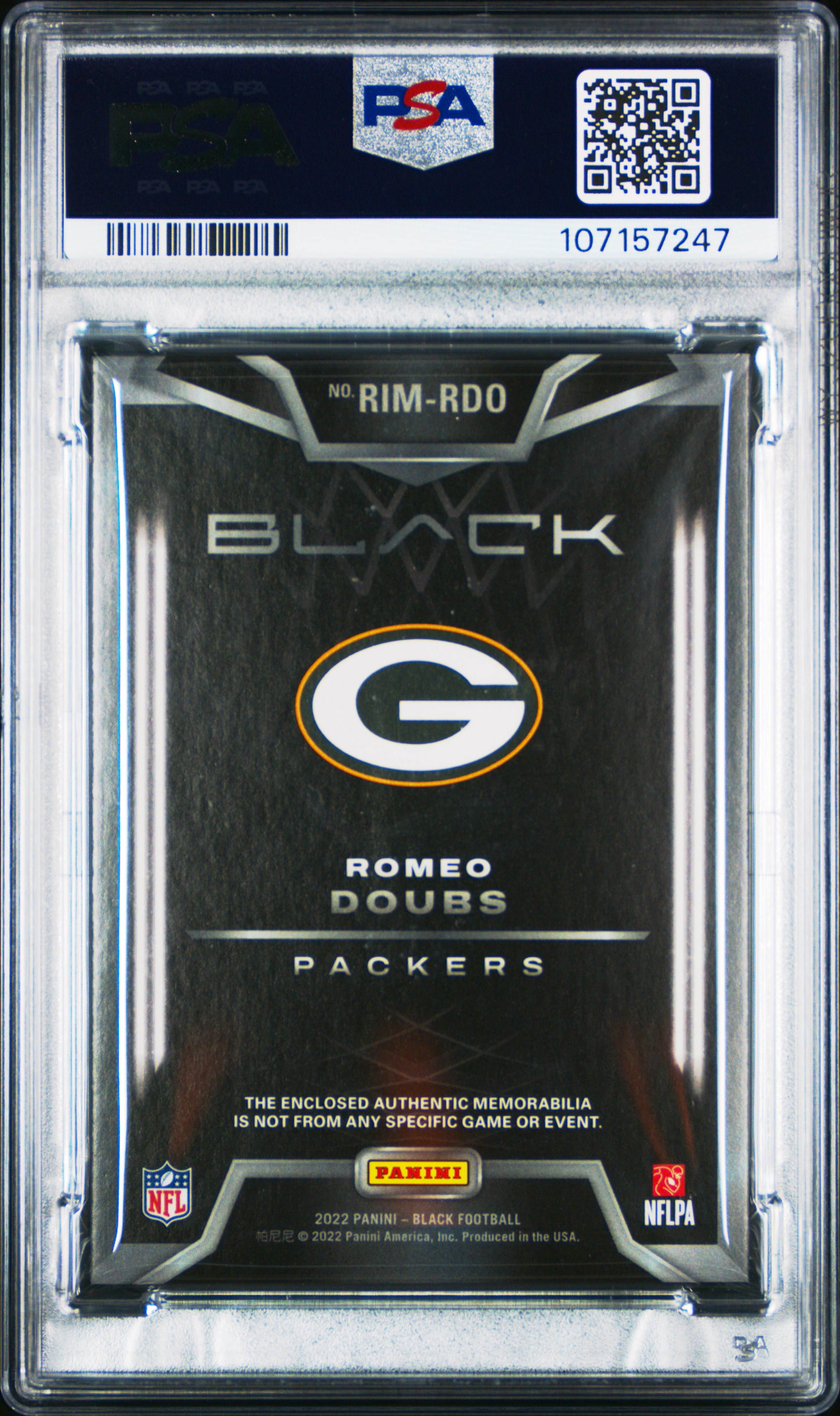 2022 Panini Black Rookie Influx Memorabilia Romeo Doubs #Rimrdo (Rke.influx Mem-Silver) Nm-Mt 8 back