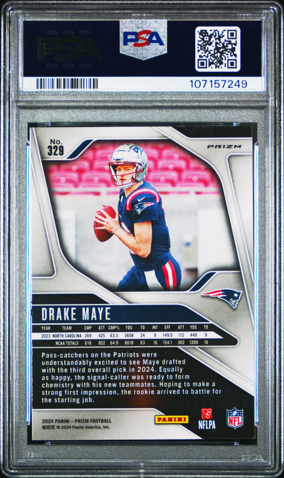 2024 Panini Prizm Drake Maye #329 (Silver Prizm) Gem Mt 10 back
