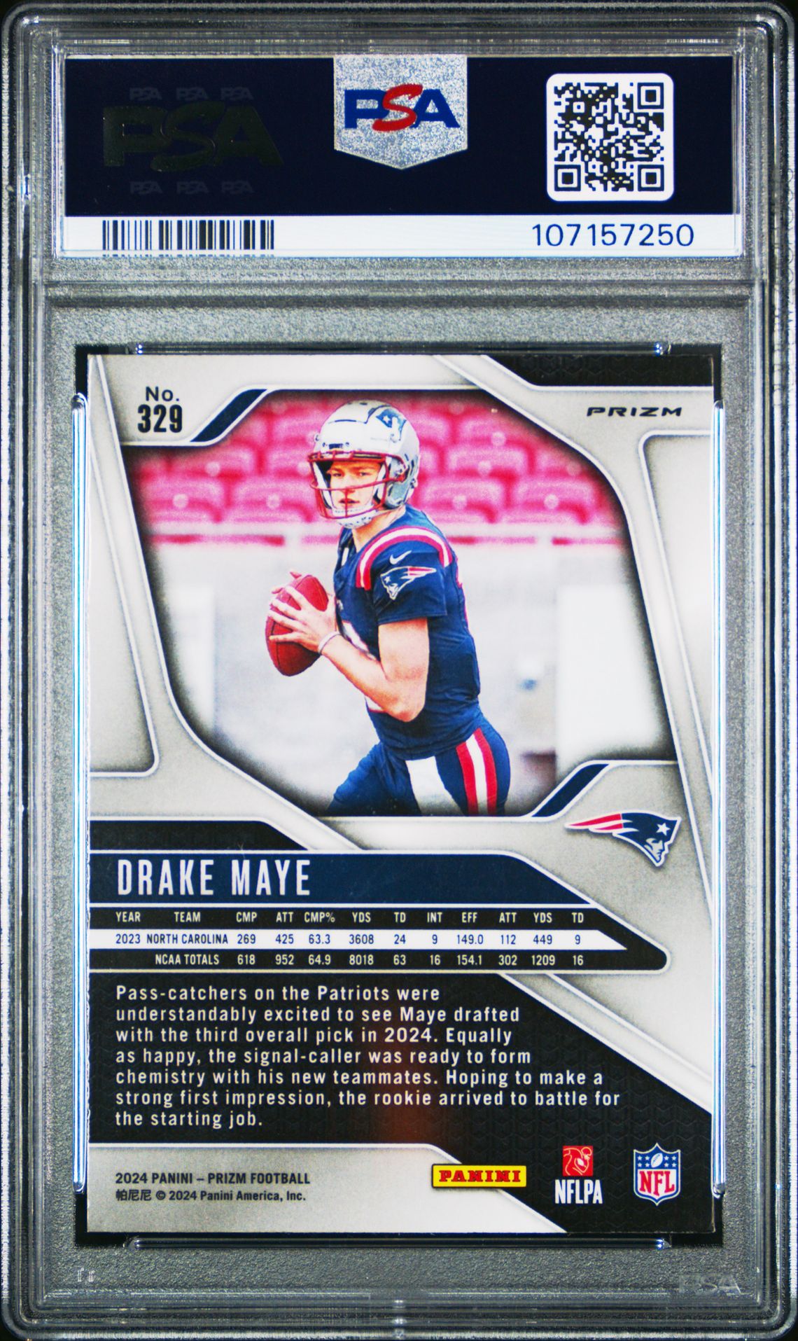 2024 Panini Prizm Drake Maye #329 (Silver Prizm) Mint 9 back