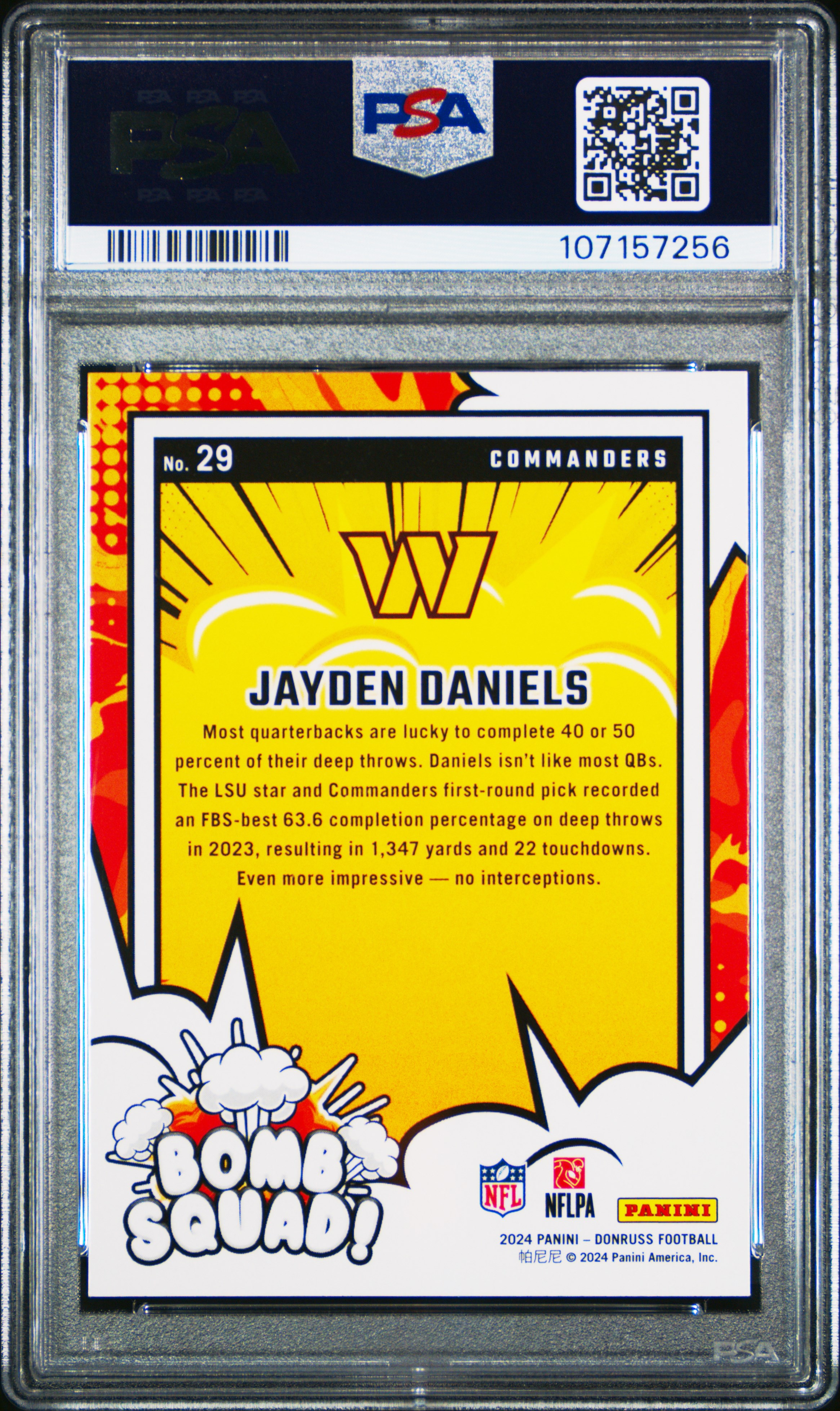 2024 Panini Donruss Bomb Squad Jayden Daniels #29 Gem Mt 10 back