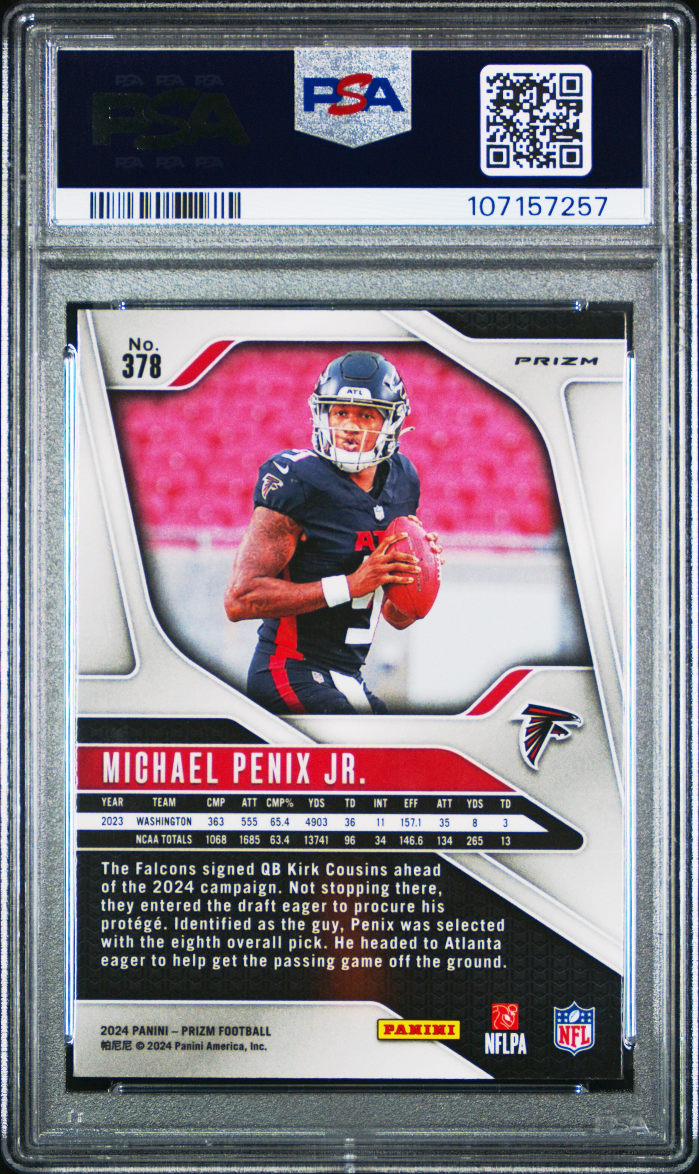 2024 Panini Prizm Michael Penix Jr. #378 (Black & White Checker) Gem Mt 10 back