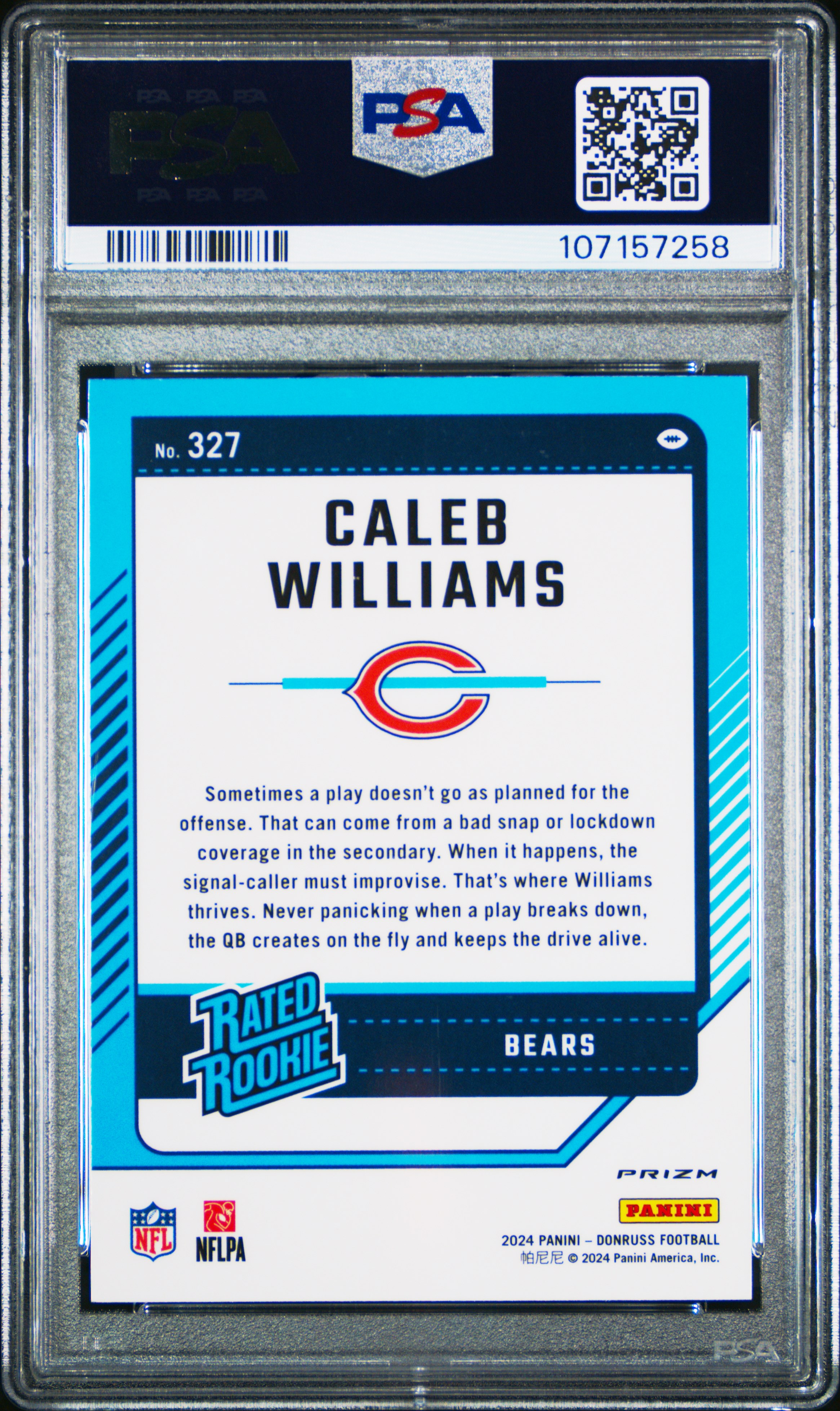 2024 Panini Donruss Caleb Williams #327 (Optic Preview-Red Pandora) Mint 9 back