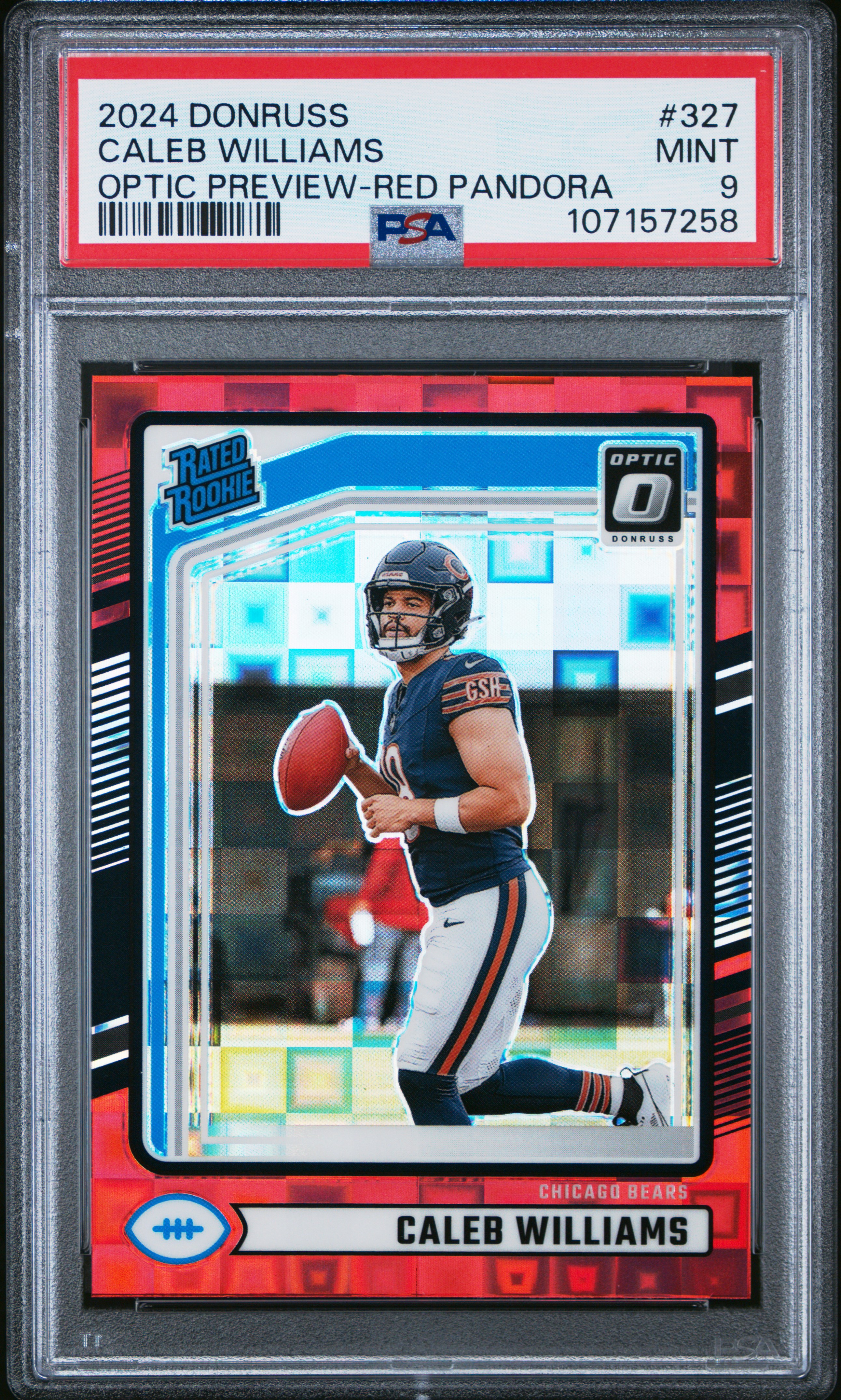 2024 Panini Donruss Caleb Williams #327 (Optic Preview-Red Pandora) Mint 9 front