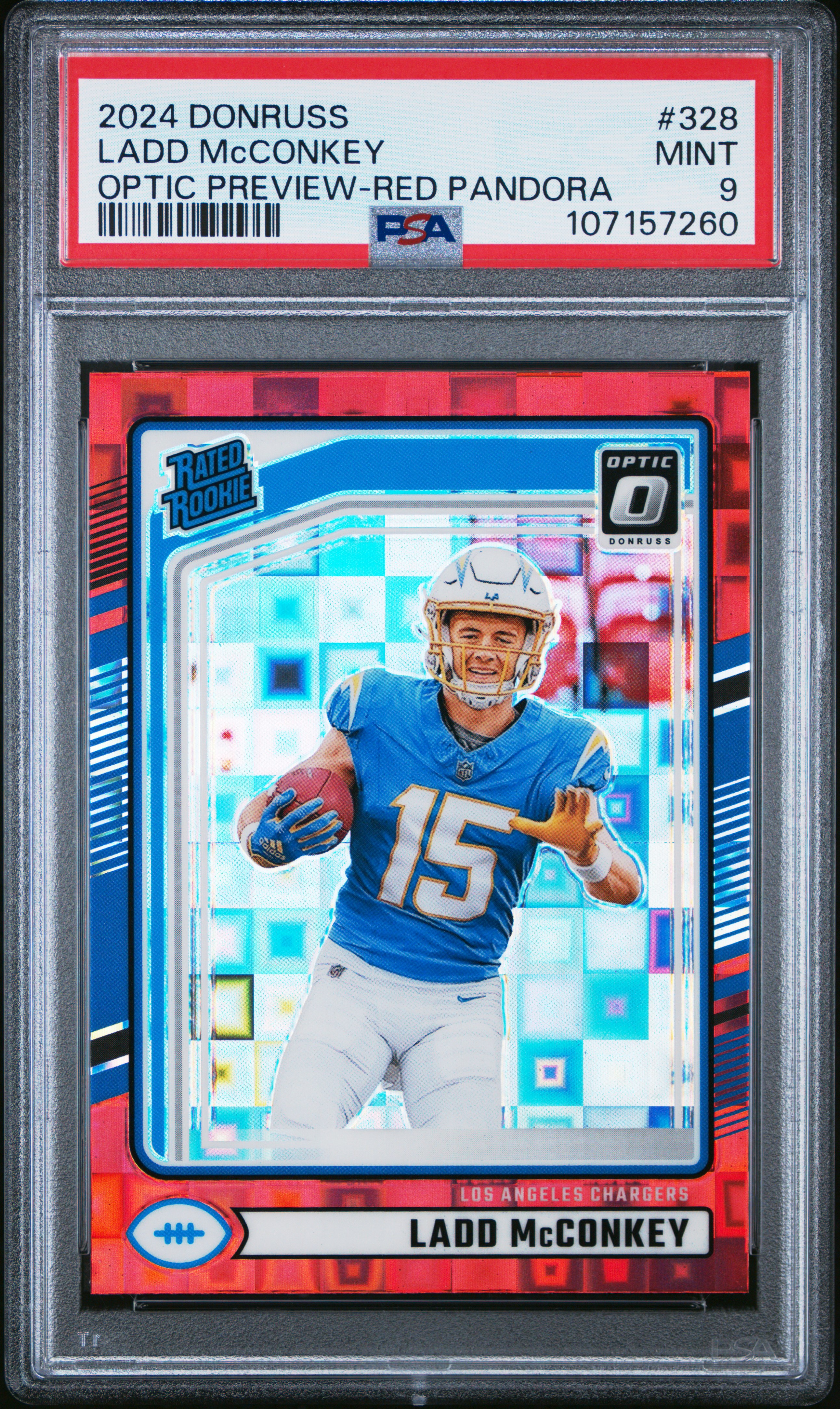 2024 Panini Donruss Ladd Mcconkey #328 (Optic Preview-Red Pandora) Mint 9 front