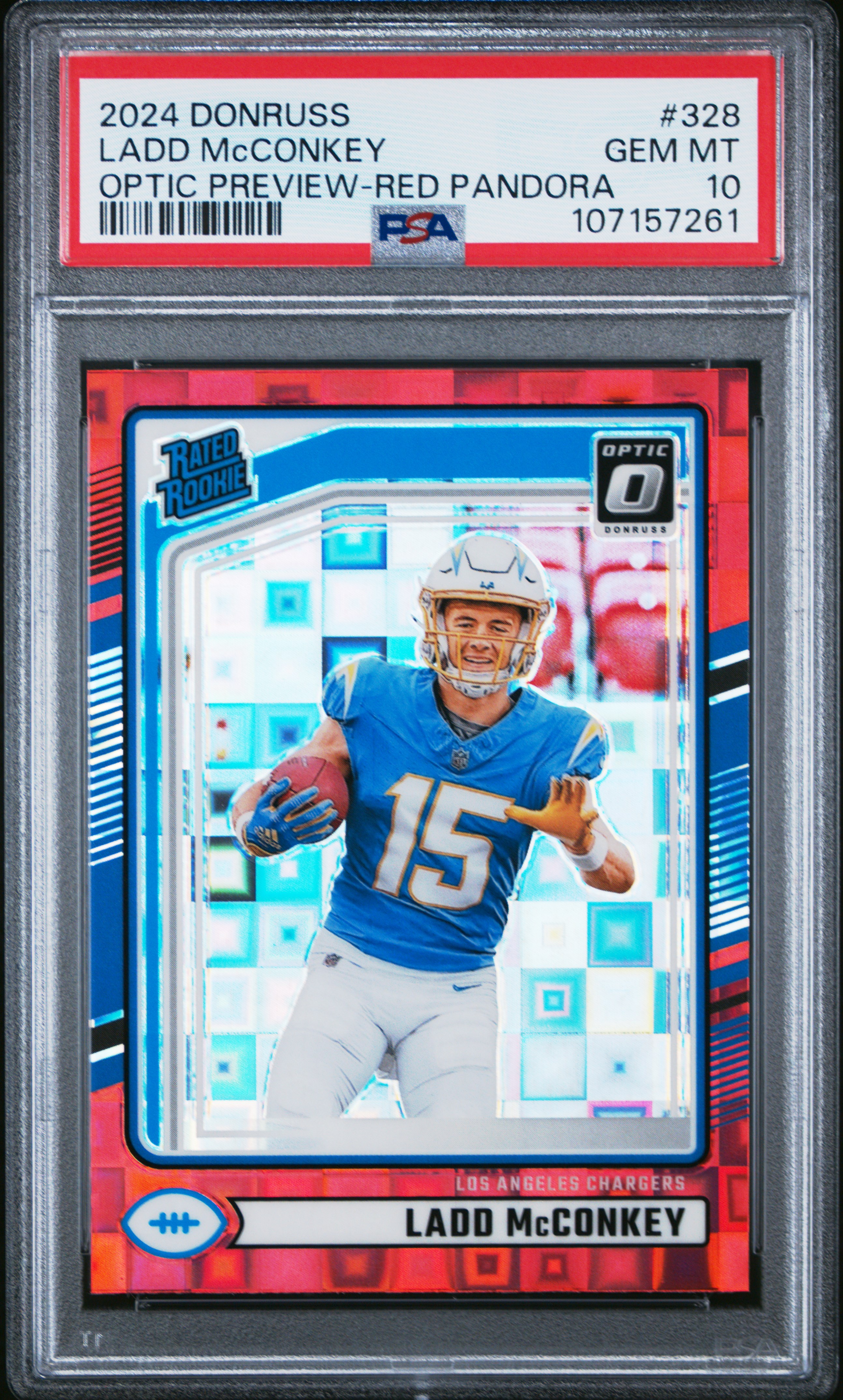 2024 Panini Donruss Ladd Mcconkey #328 (Optic Preview-Red Pandora) Gem Mt 10 front