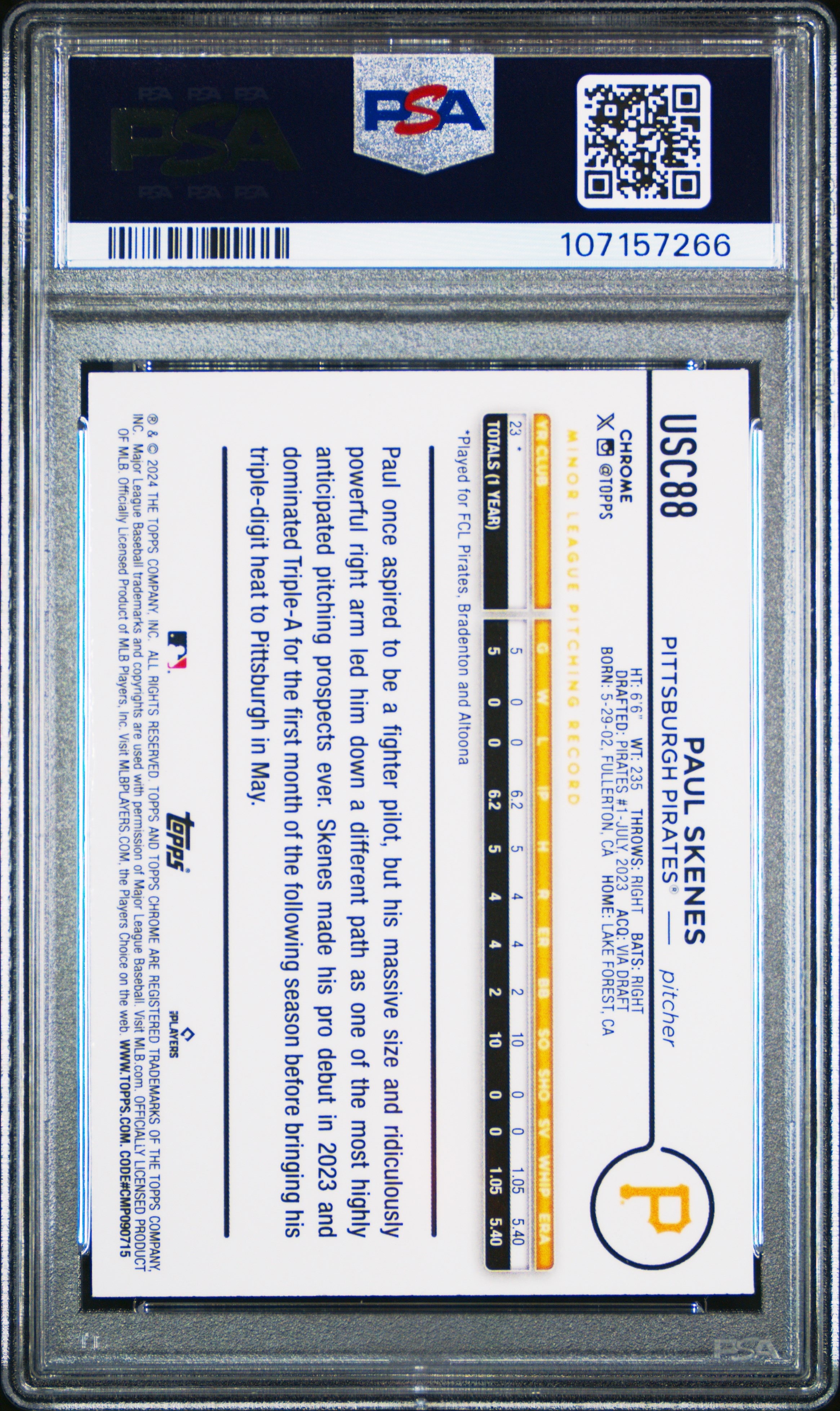 2024 Topps Chrome Update Paul Skenes #Usc88 (X-Fractor) Mint 9 back