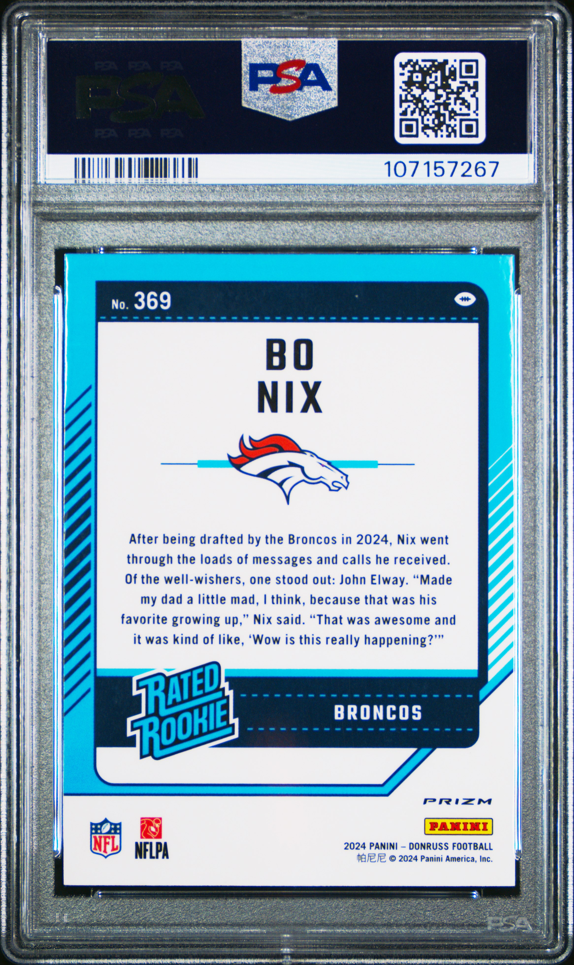 2024 Panini Donruss Bo Nix #369 (Optic Preview) Mint 9 back