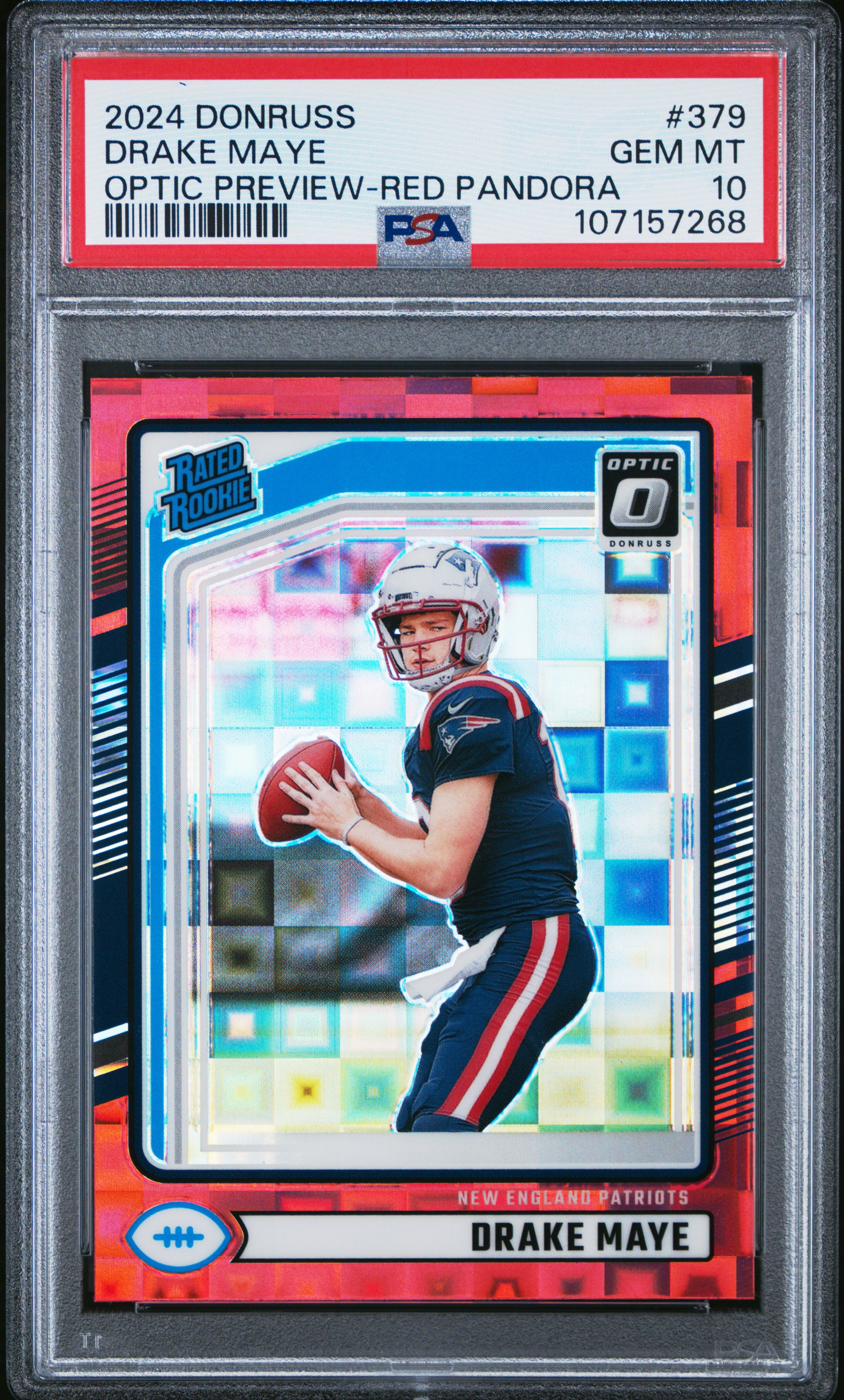 2024 Panini Donruss Drake Maye #379 (Optic Preview-Red Pandora) Gem Mt 10 front