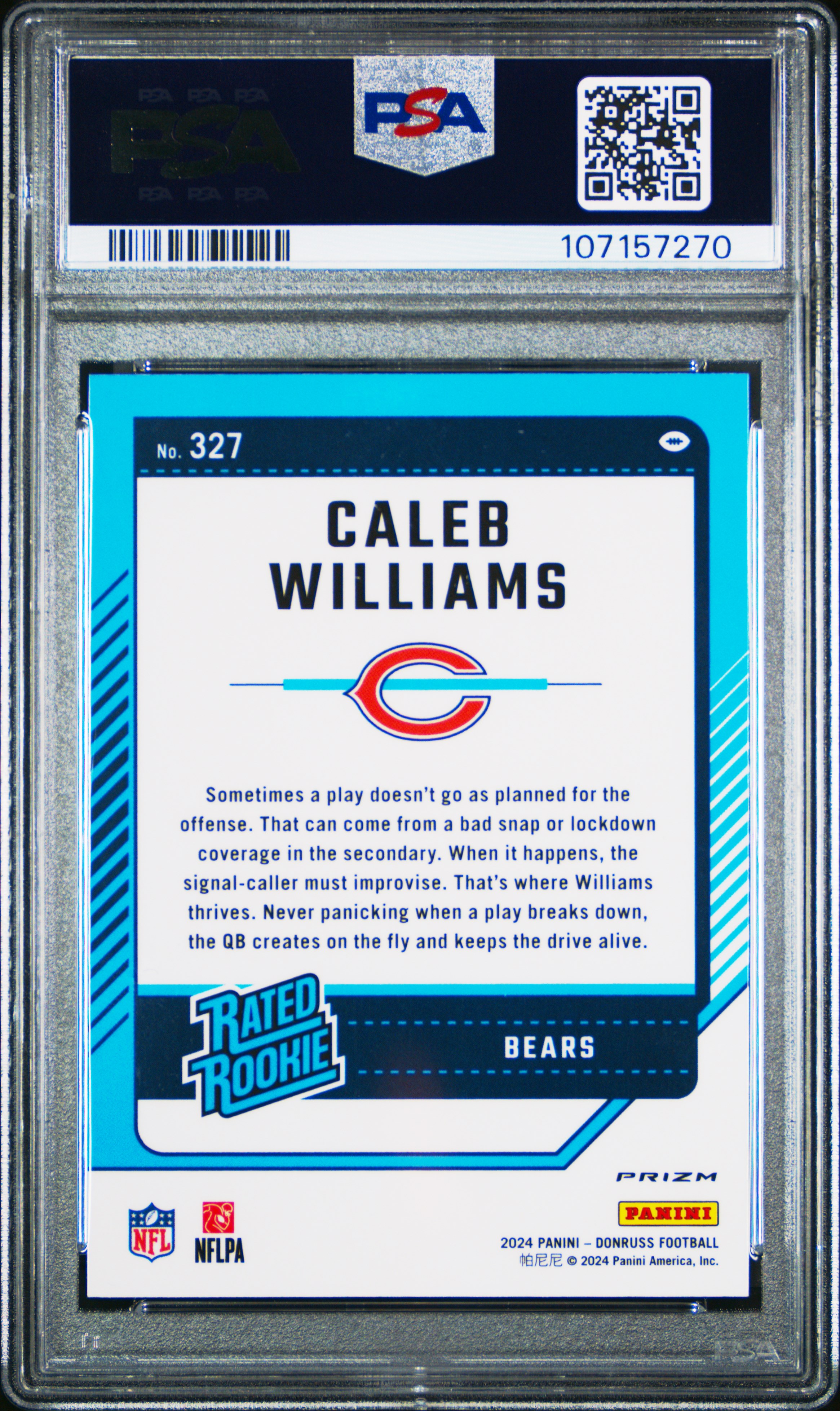 2024 Panini Donruss Caleb Williams #327 (Optic Preview-Red & Green) Gem Mt 10 back