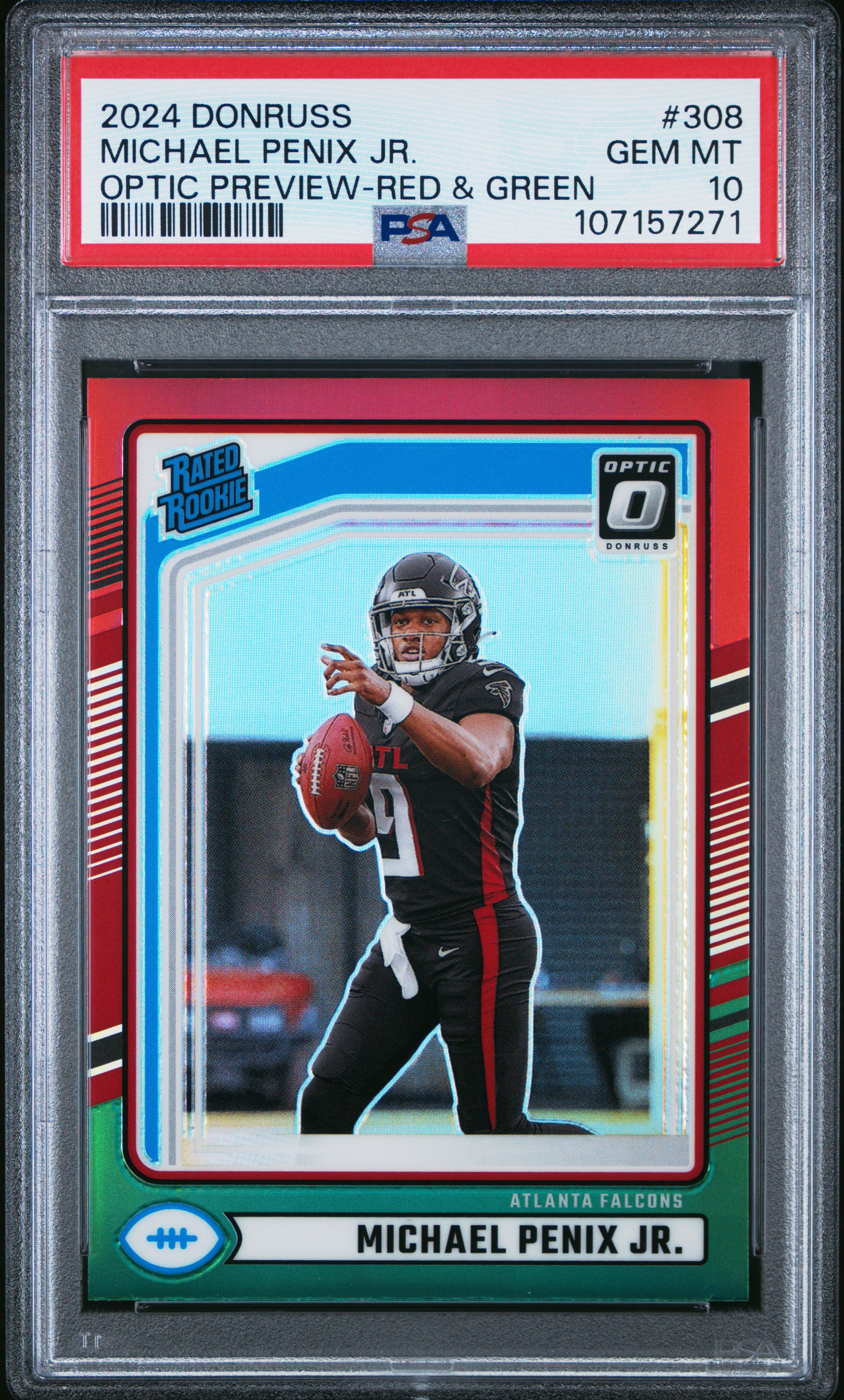 2024 Panini Donruss Michael Penix Jr. #308 (Optic Preview-Red & Green) Gem Mt 10 front