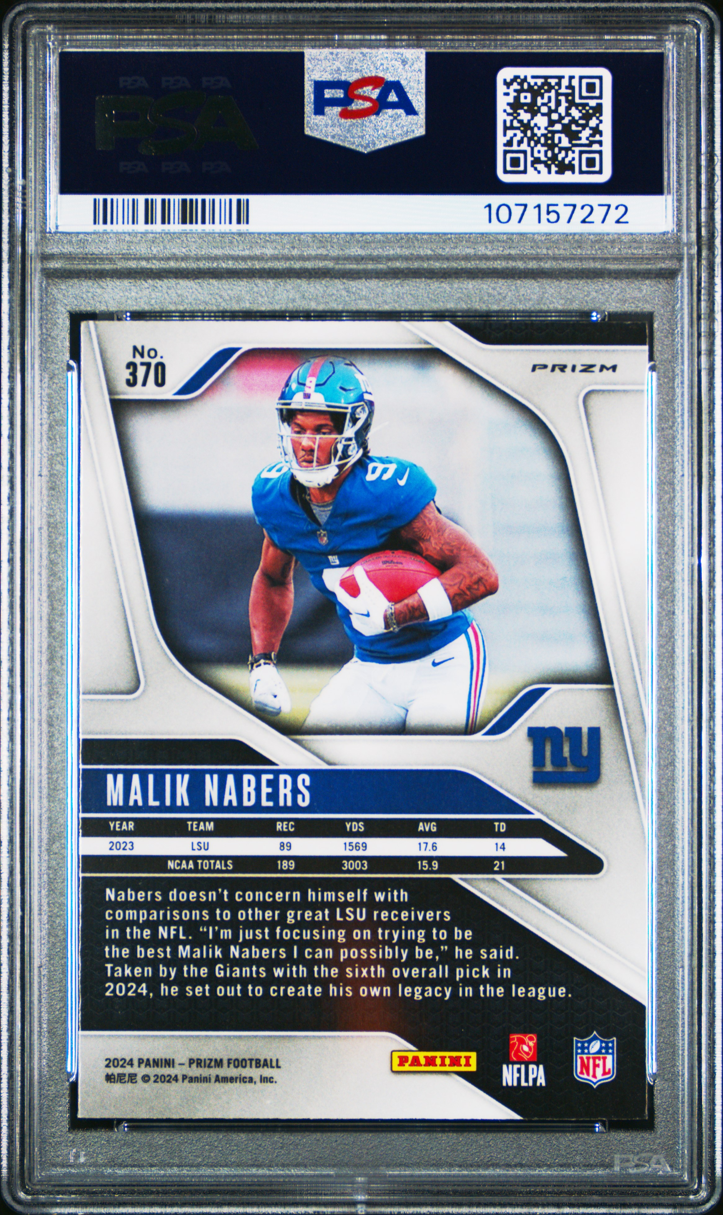2024 Panini Prizm Malik Nabers #370 (Black & White Checker) Gem Mt 10 back
