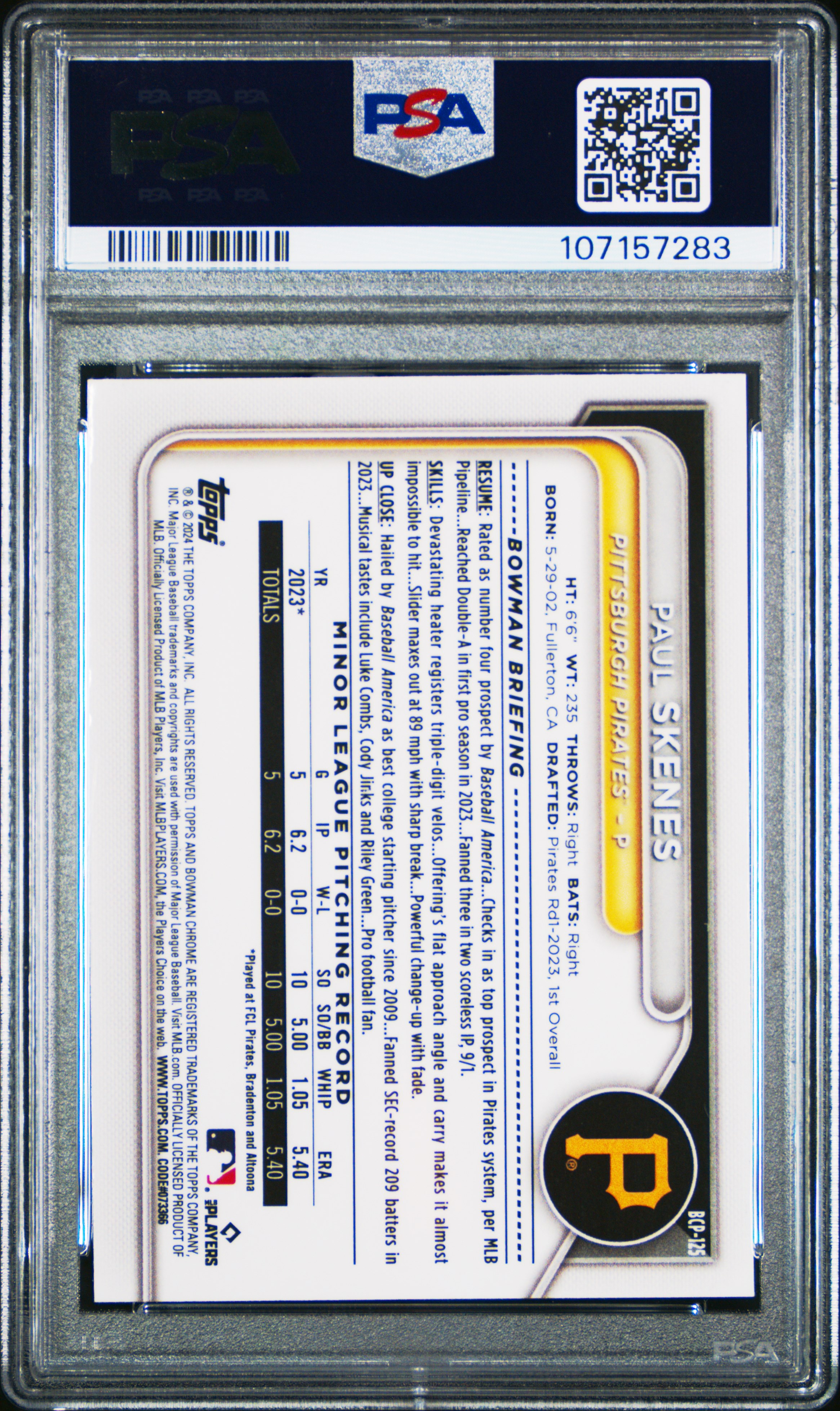 2024 Bowman Mega Box Chrome Prospects Paul Skenes #125 Mint 9 front