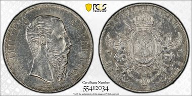 1866-Mo Peso Maximilian KM-388.1  Ag N1