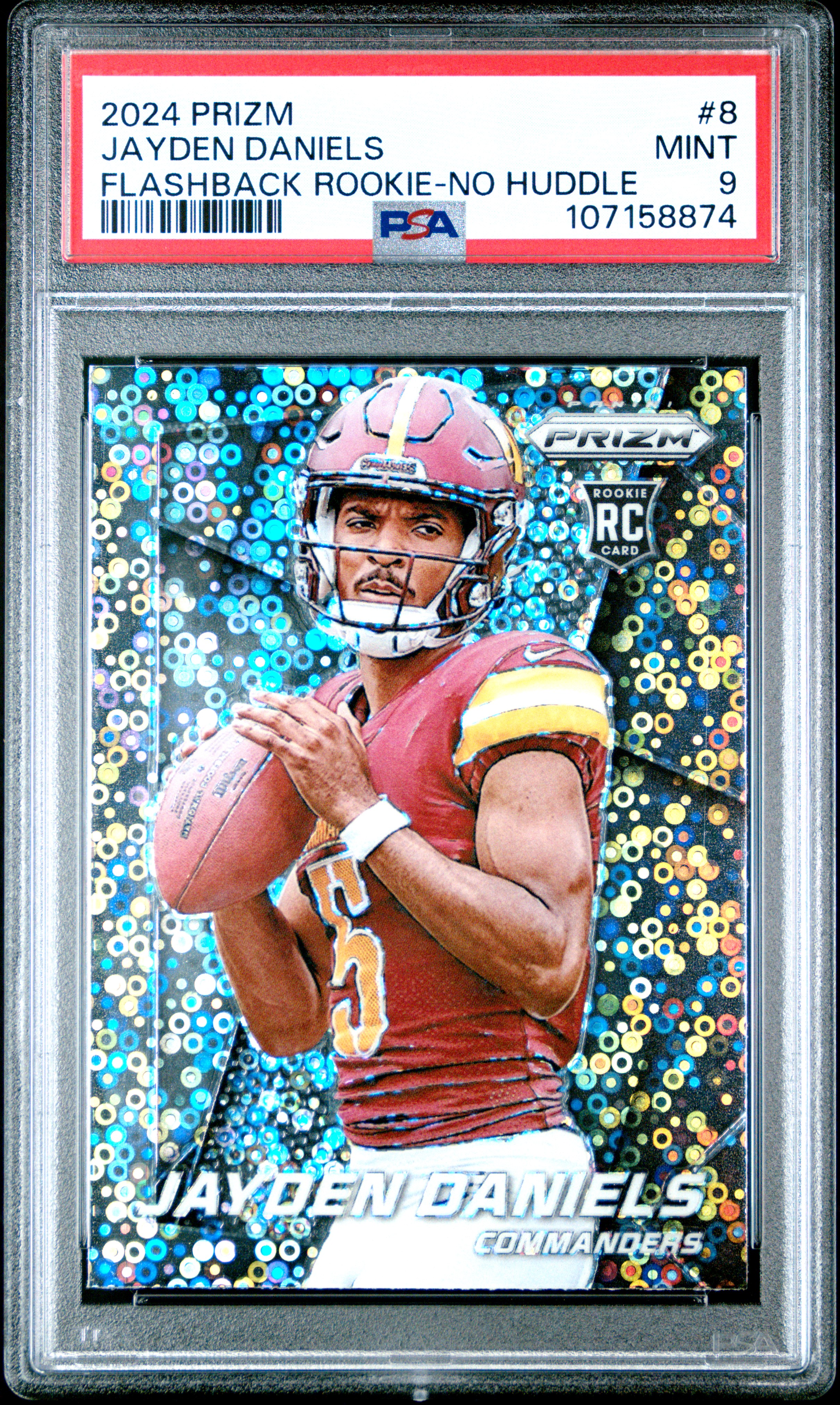 2024 Panini Prizm Prizm Flashback Rookie Jayden Daniels #8 (Flashback Rookie-No Huddle) Mint 9 front