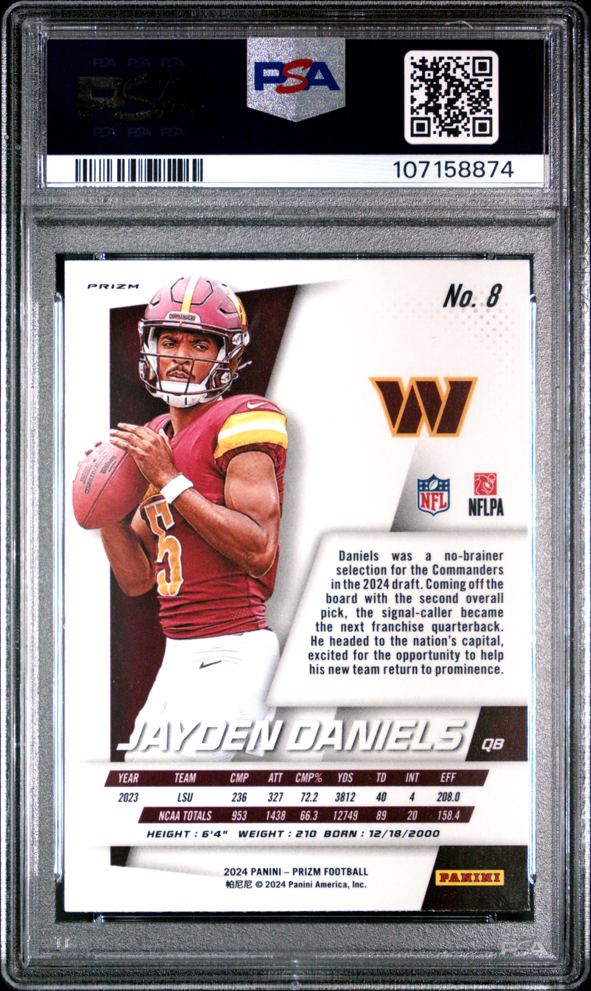 2024 Panini Prizm Prizm Flashback Rookie Jayden Daniels #8 (Flashback Rookie-No Huddle) Mint 9 back