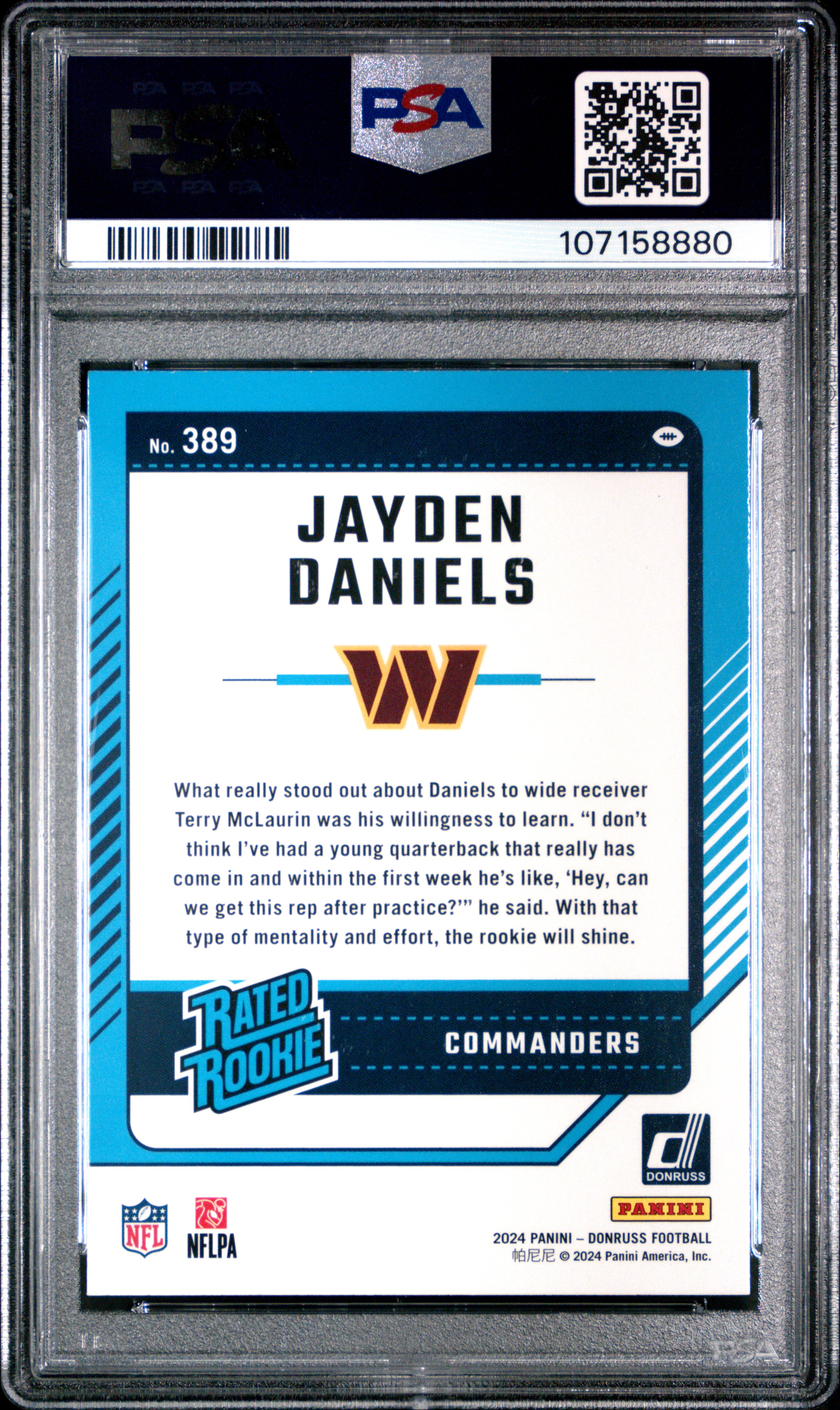 2024 Panini Donruss Jayden Daniels #389 Mint 9 back