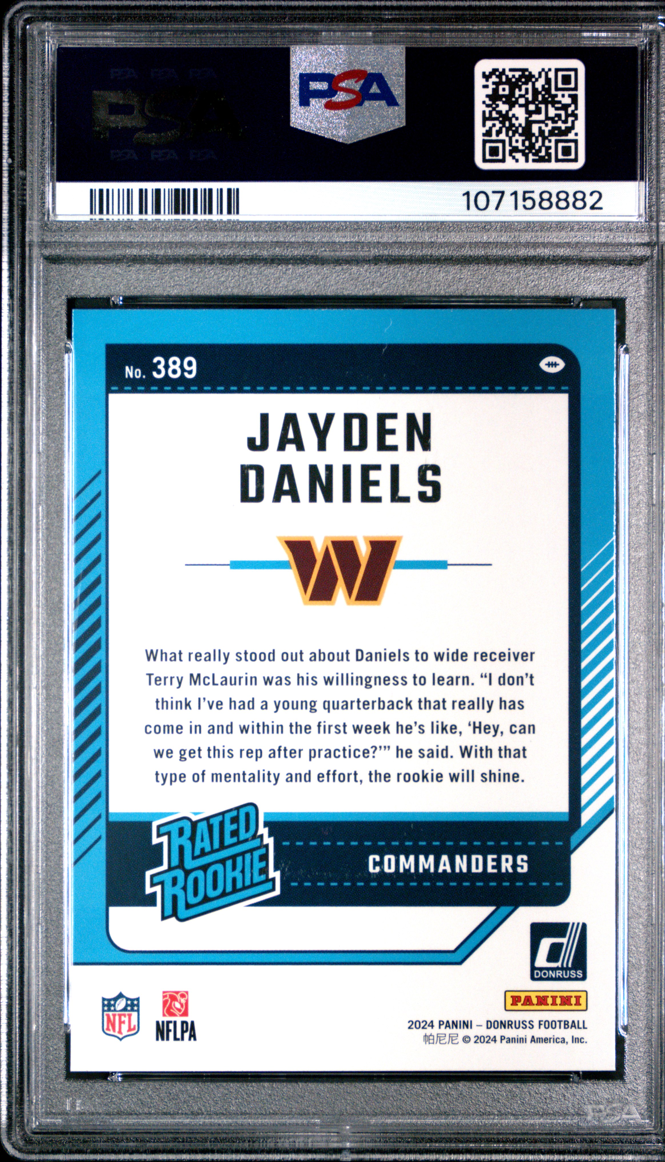 2024 Panini Donruss Jayden Daniels #389 Gem Mt 10 back