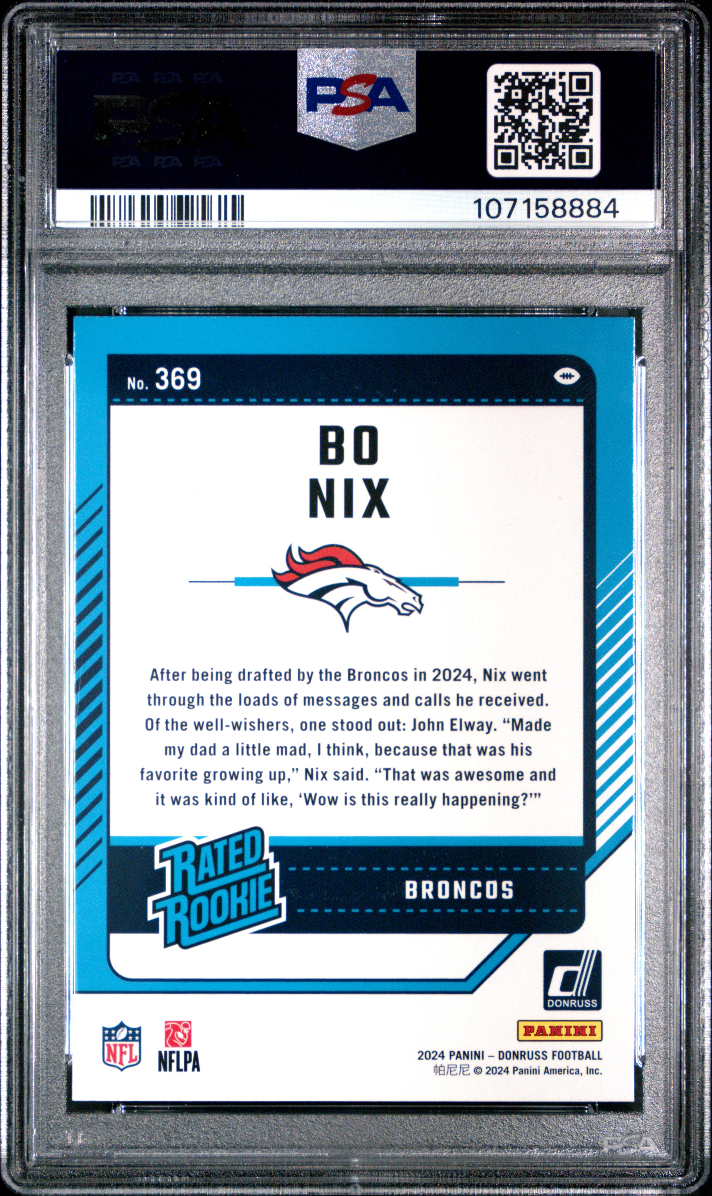 2024 Panini Donruss Bo Nix #369 Gem Mt 10 back