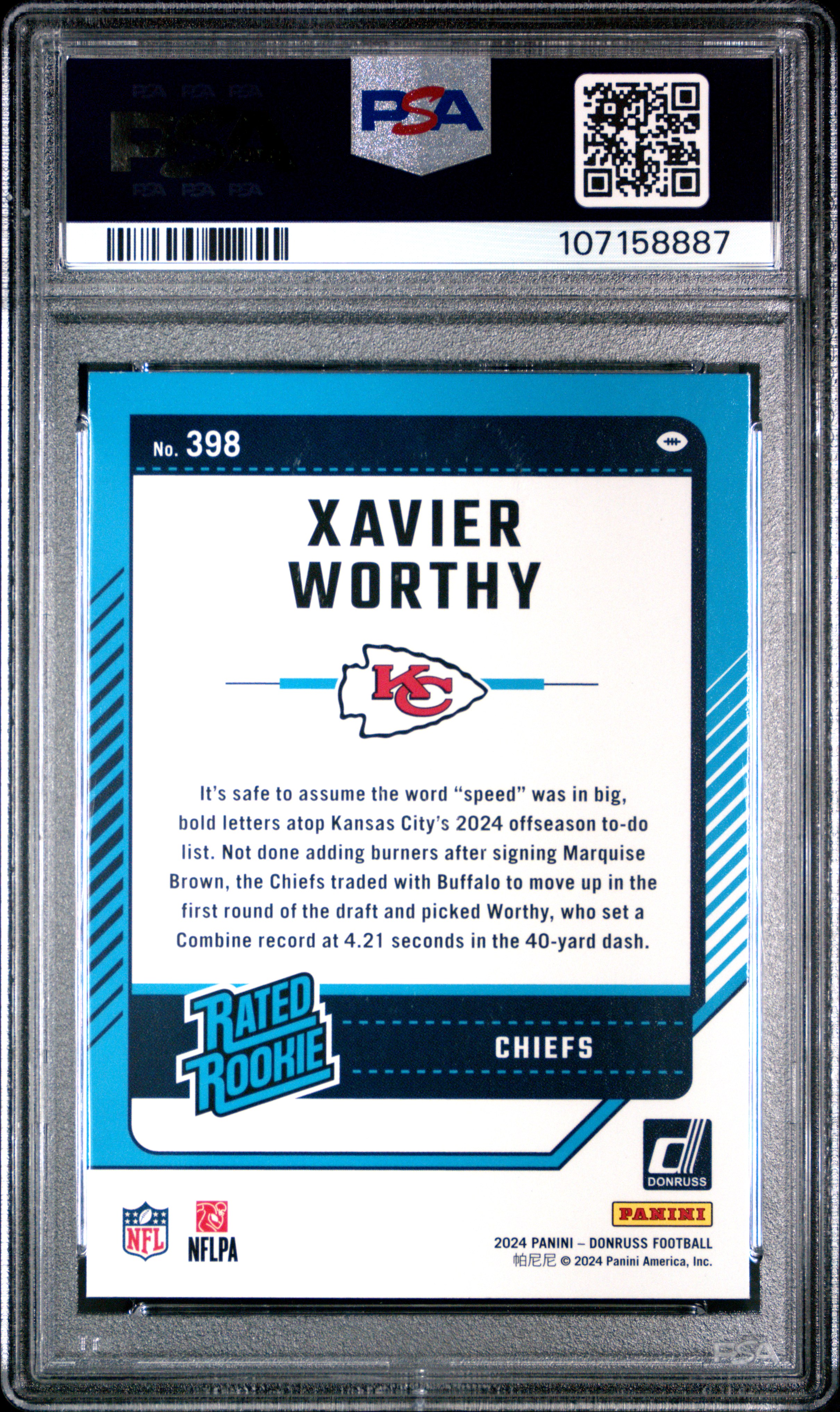 2024 Panini Donruss Xavier Worthy #398 Mint 9 back