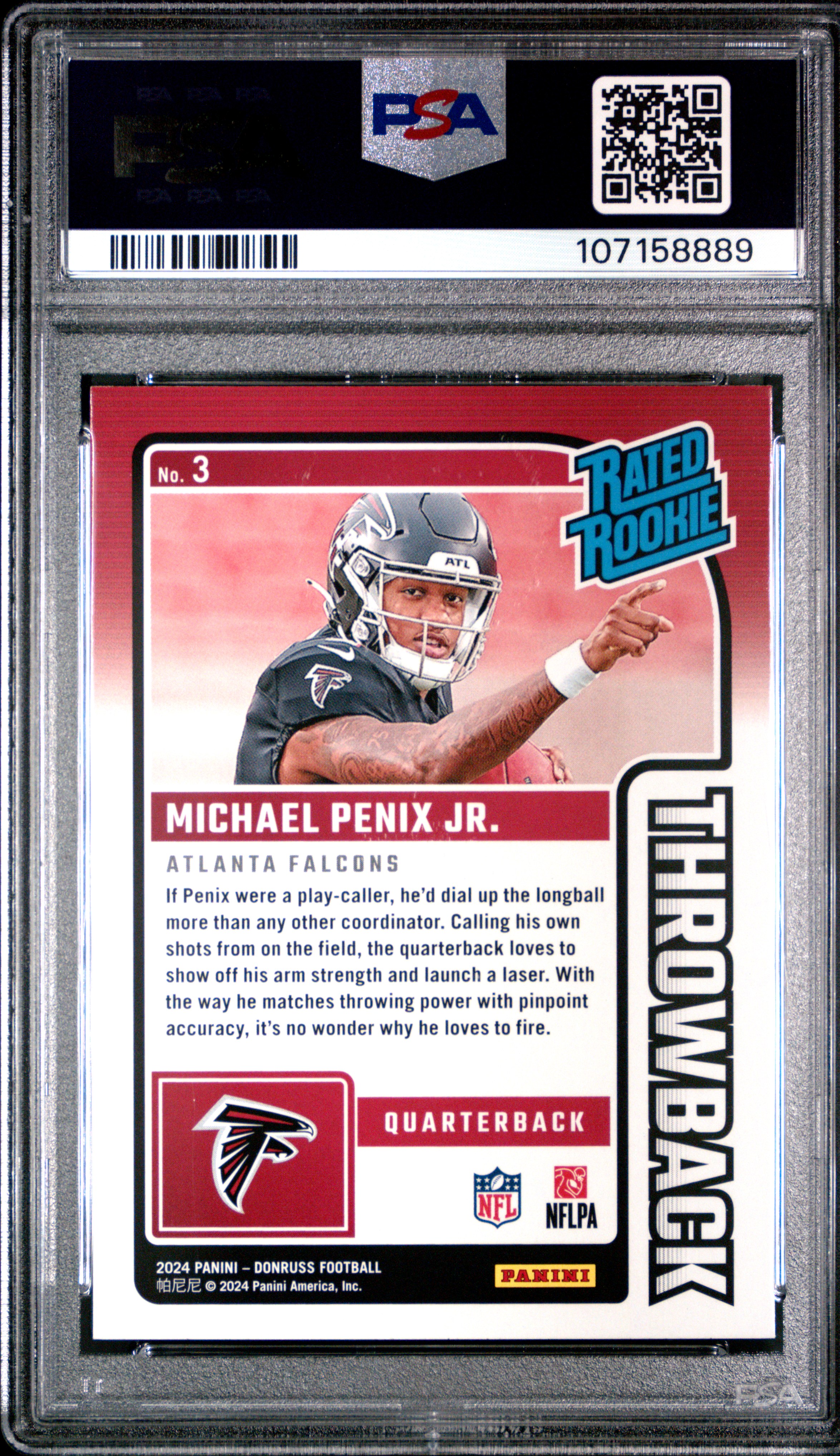 2024 Panini Donruss Rated Rookies Throwback Michael Penix Jr. #3 Mint 9 back