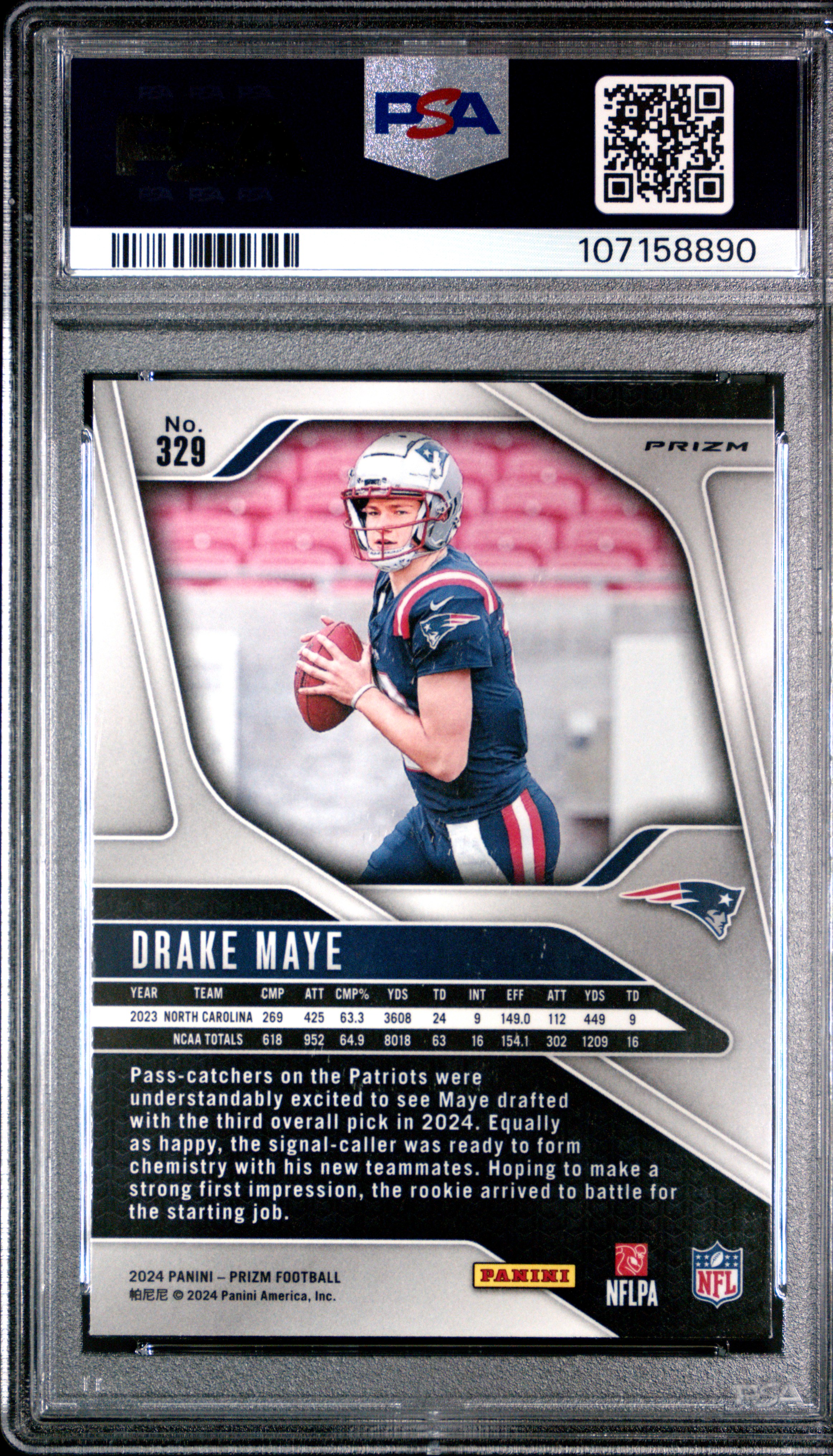 2024 Panini Prizm Drake Maye #329 (Red/White/Blue Prizm) Mint 9 back
