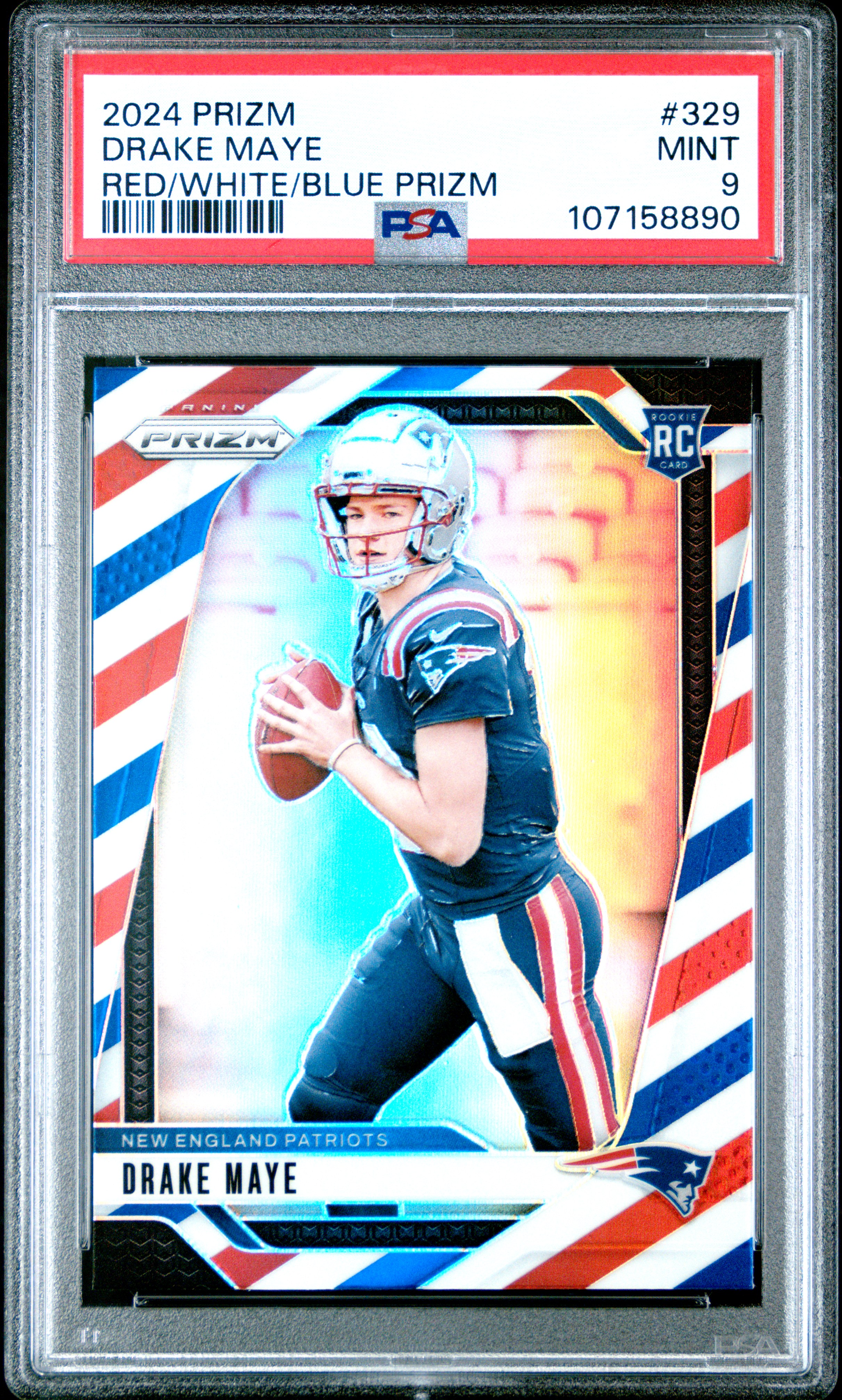 2024 Panini Prizm Drake Maye #329 (Red/White/Blue Prizm) Mint 9 front