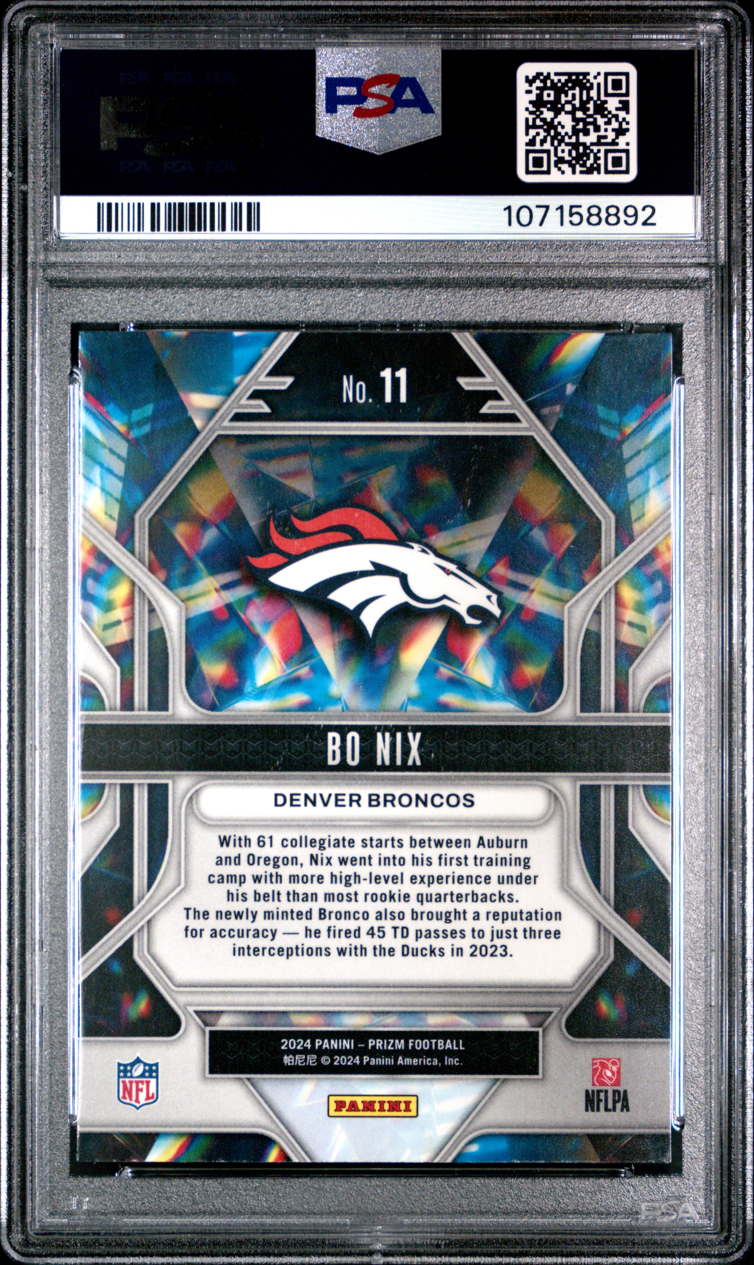 2024 Panini Prizm Prizmatic Bo Nix #11 Mint 9 back