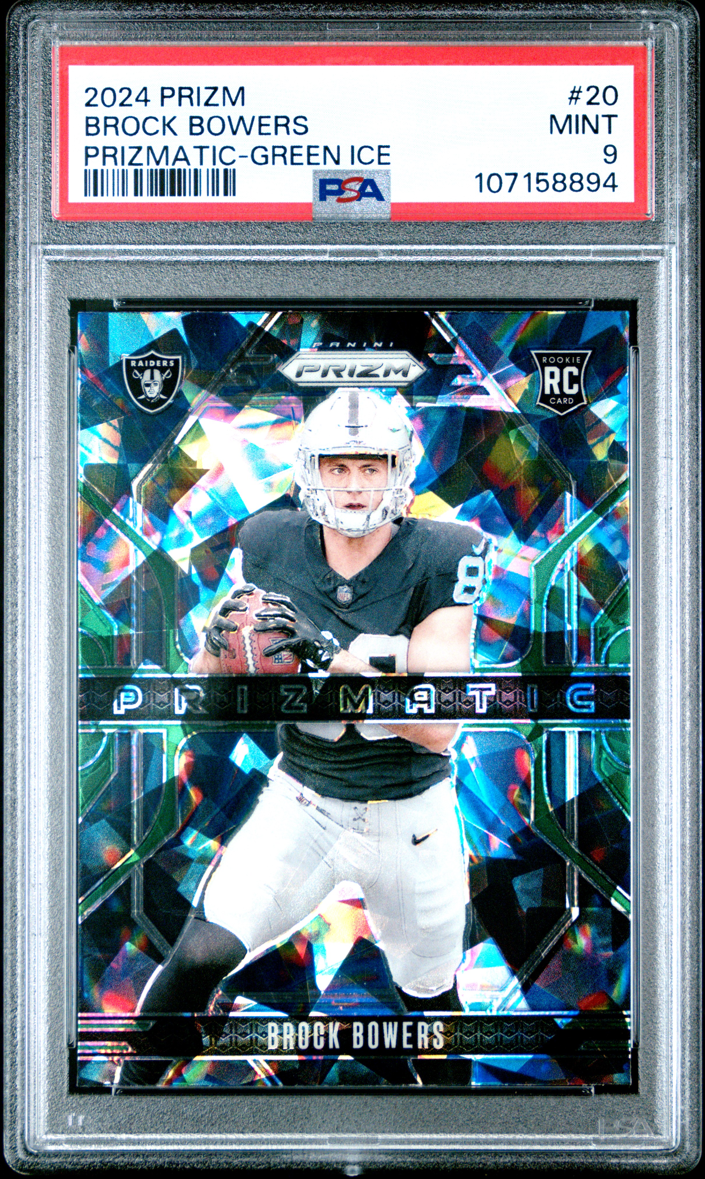2024 Panini Prizm Prizmatic Brock Bowers #20 (Prizmatic-Green Ice) Mint 9 front
