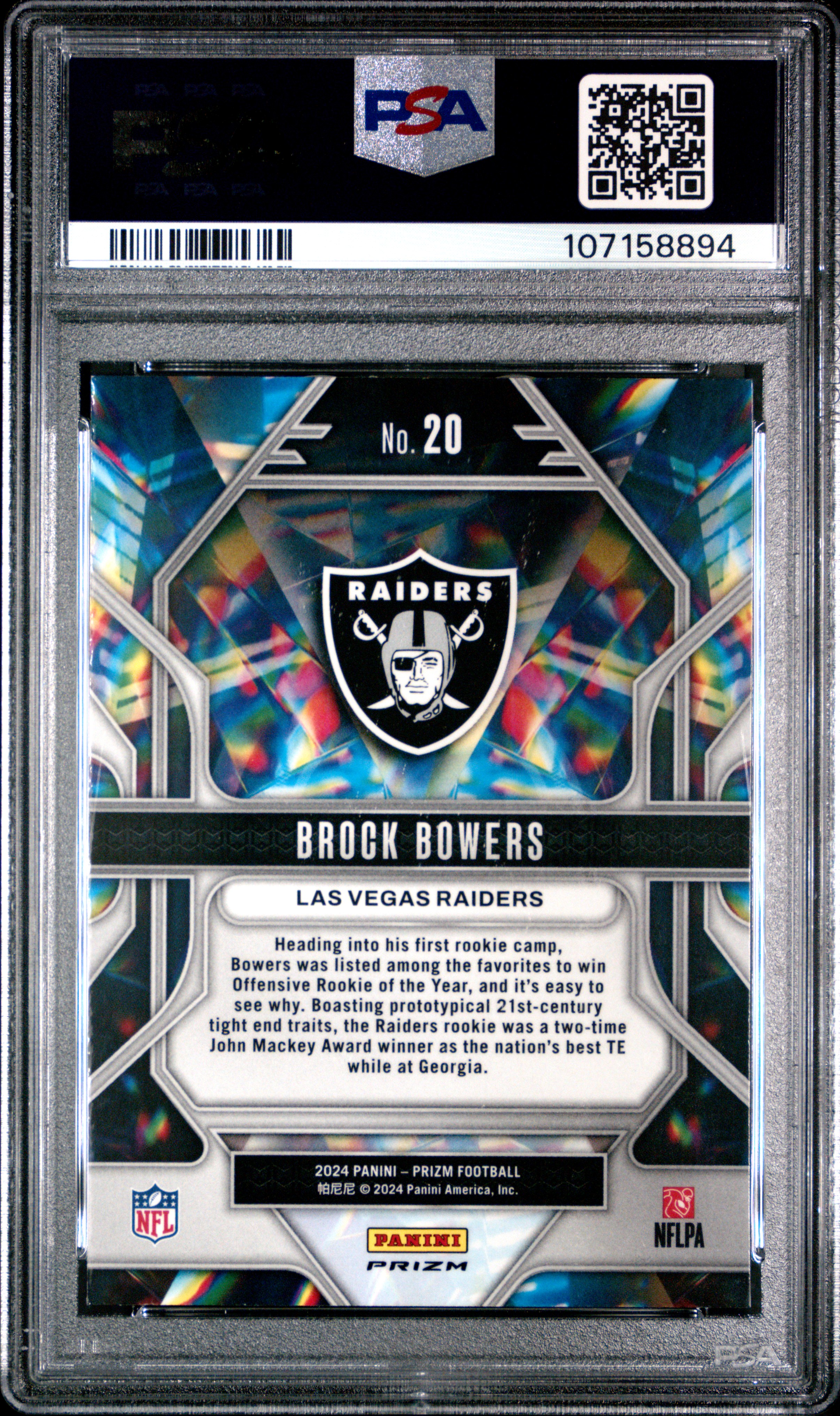 2024 Panini Prizm Prizmatic Brock Bowers #20 (Prizmatic-Green Ice) Mint 9 back