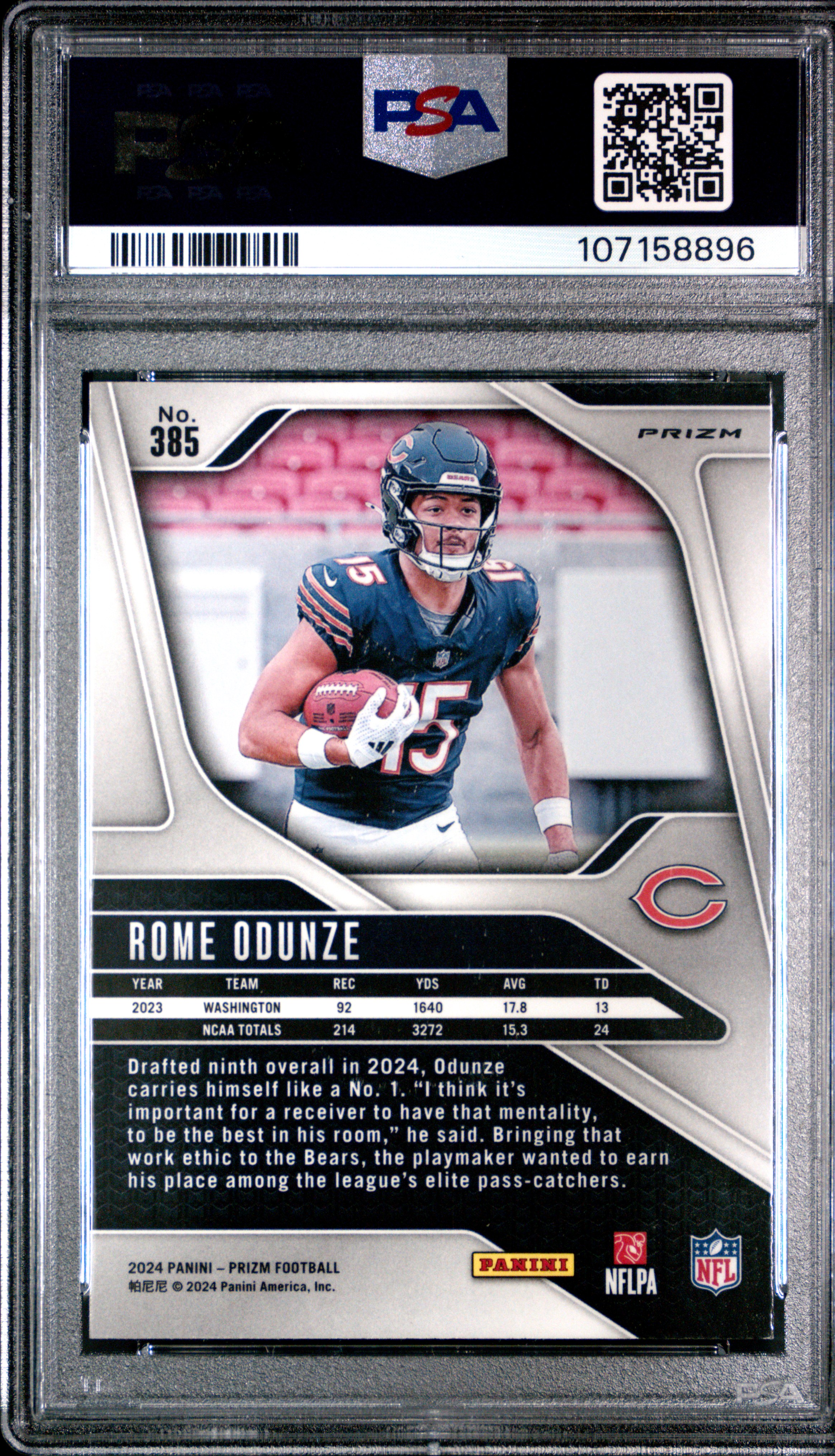 2024 Panini Prizm Rome Odunze #385 (Black & White Checker) Mint 9 back