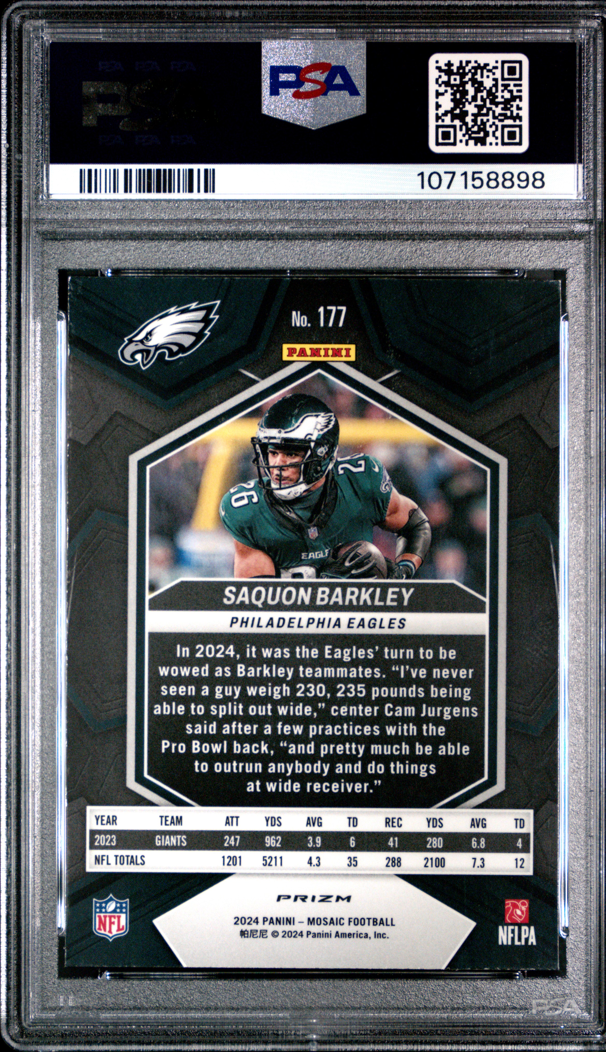 2024 Panini Mosaic Saquon Barkley #177 (Green) Nm-Mt 8 back