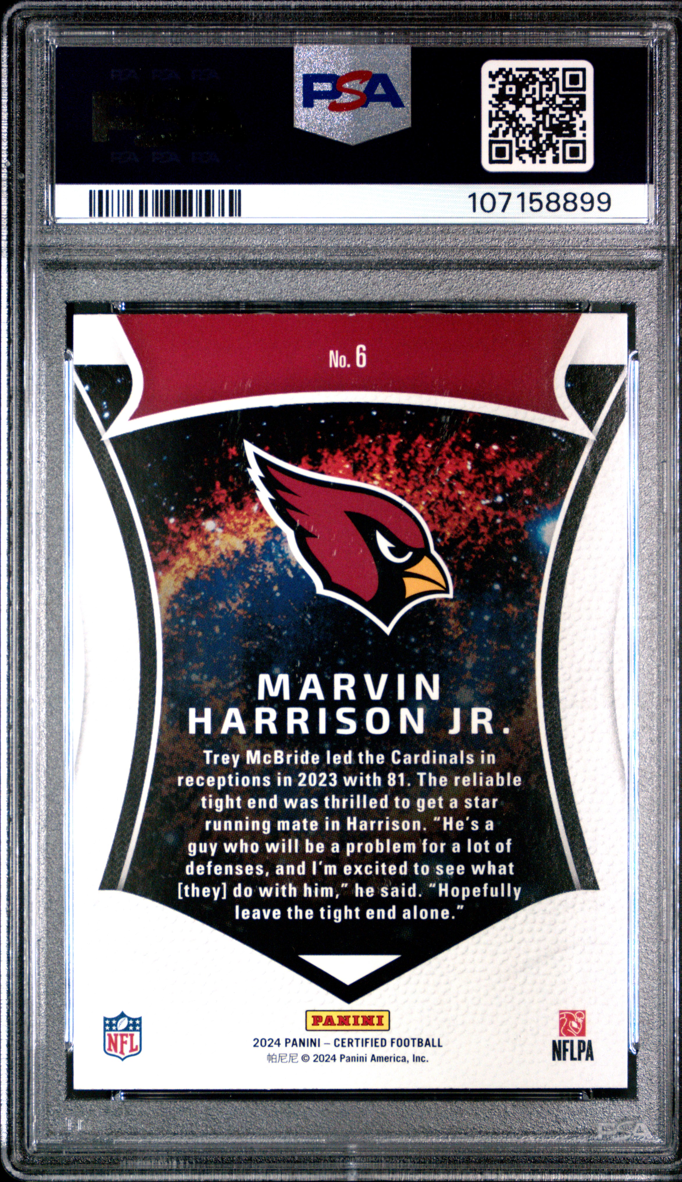 2024 Panini Certified Certified Rookies Marvin Harrison Jr. #6 Gem Mt 10 back