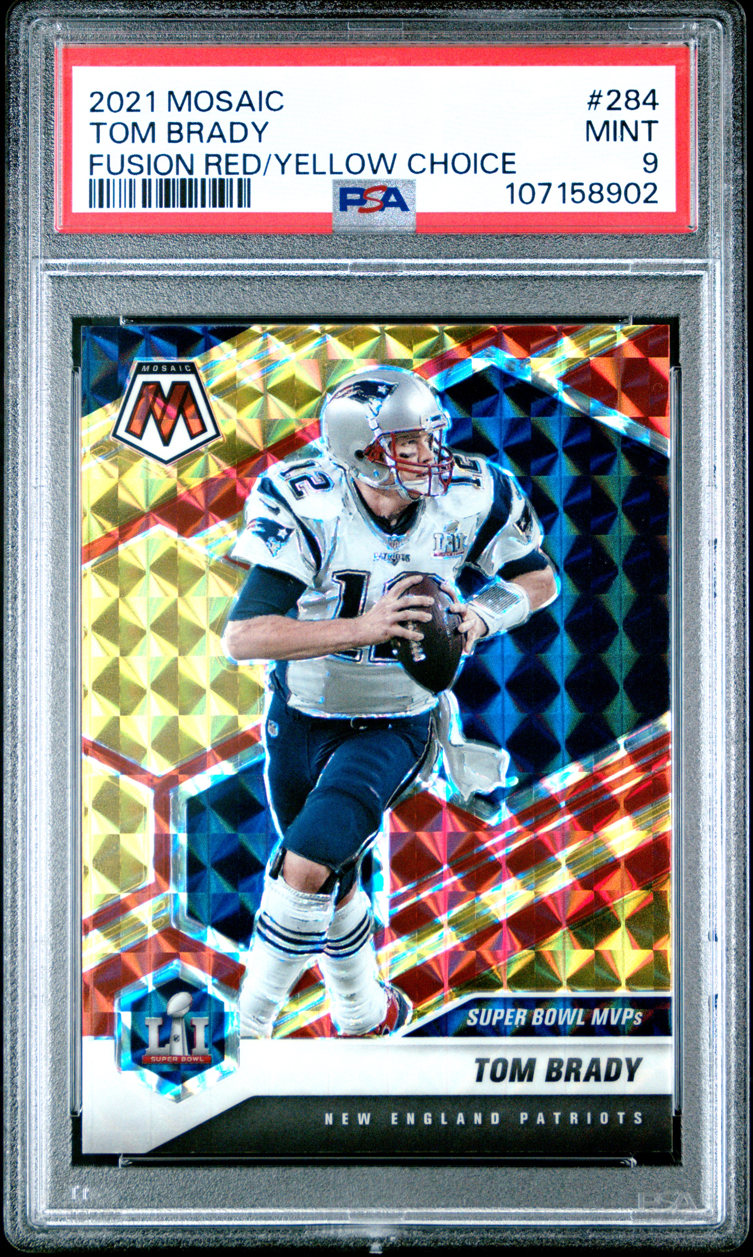 2021 Panini Mosaic Tom Brady #284 (Fusion Red/Yellow Choice) Mint 9 front