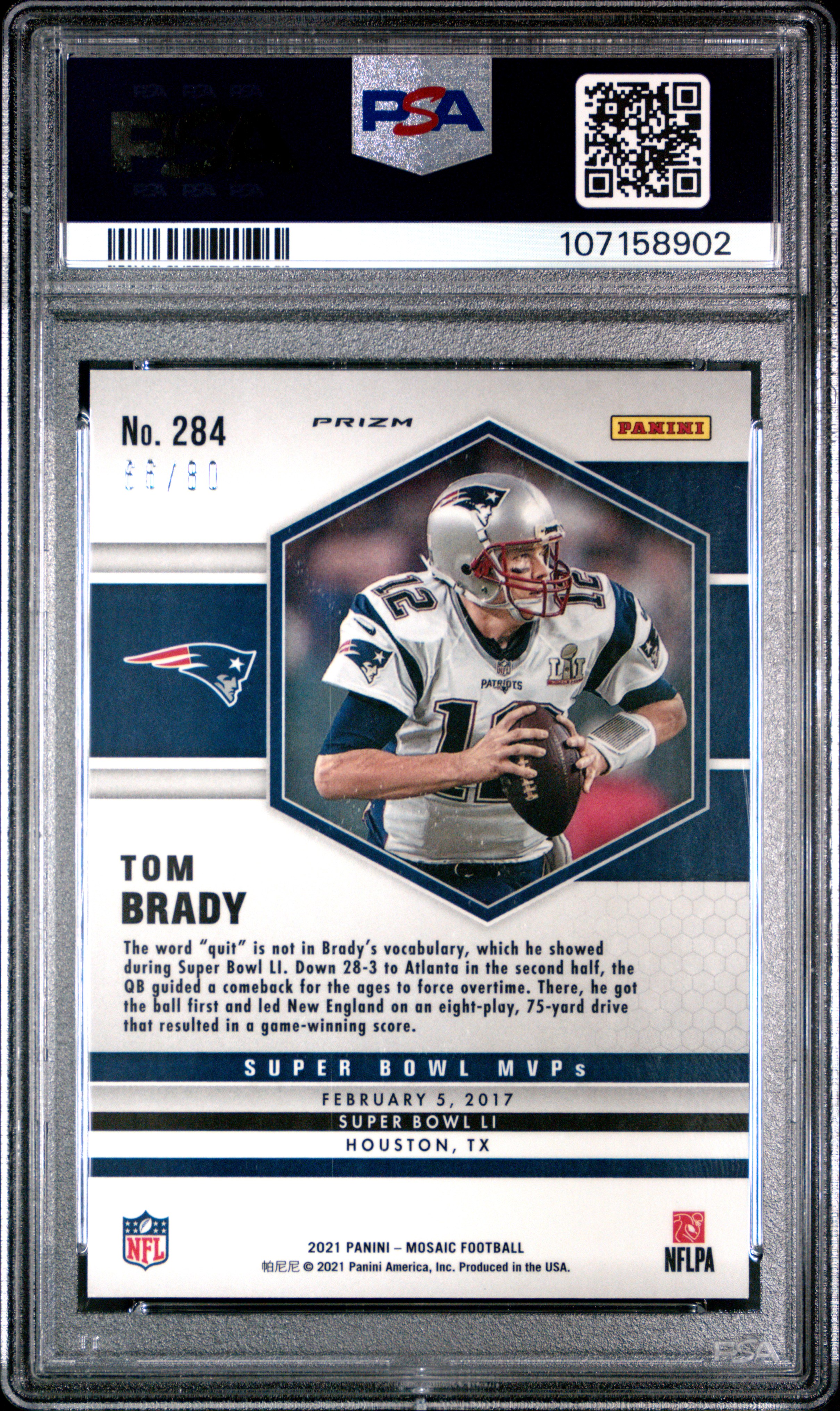2021 Panini Mosaic Tom Brady #284 (Fusion Red/Yellow Choice) Mint 9 back