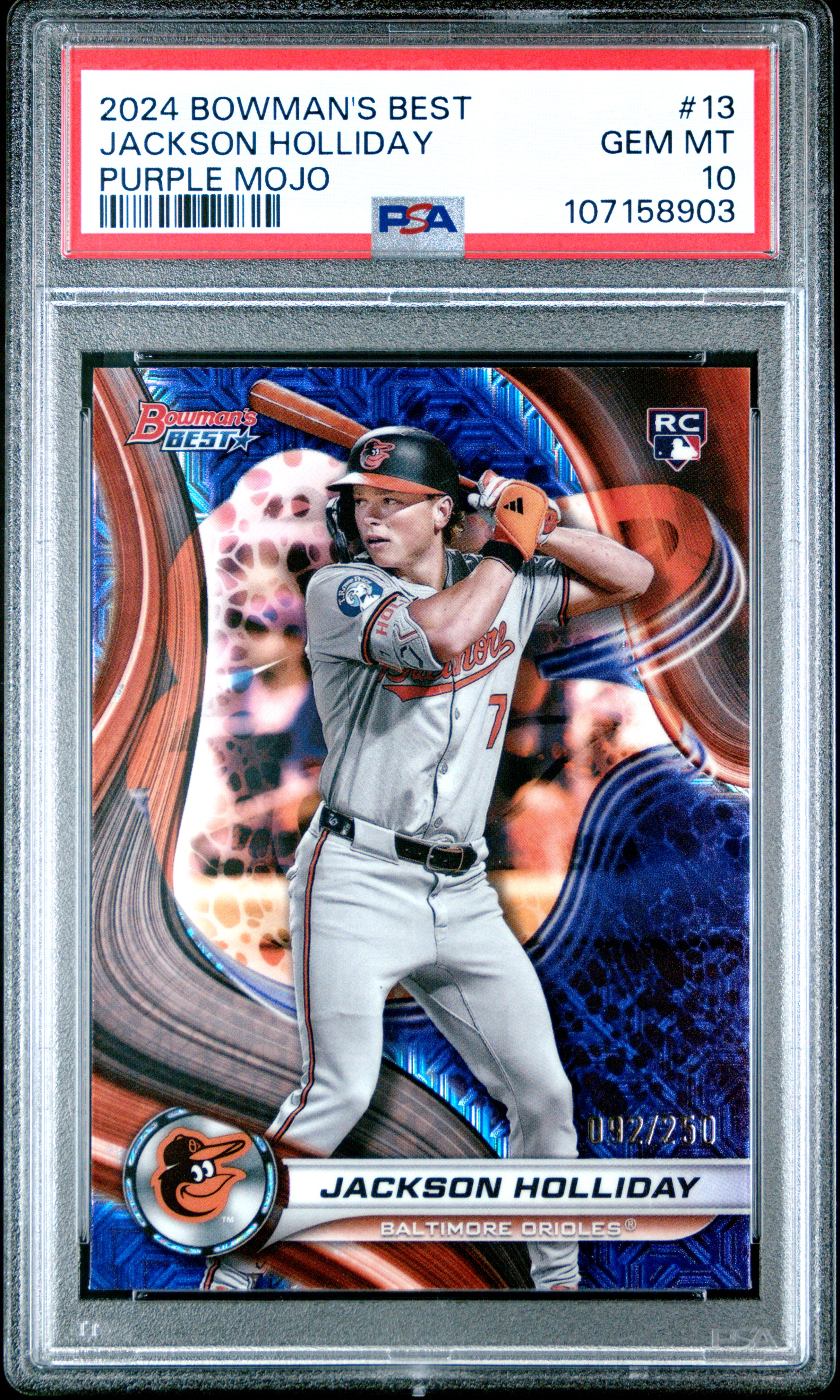 2024 Bowman's Best Jackson Holliday #13 (Purple Mojo) Gem Mt 10 front