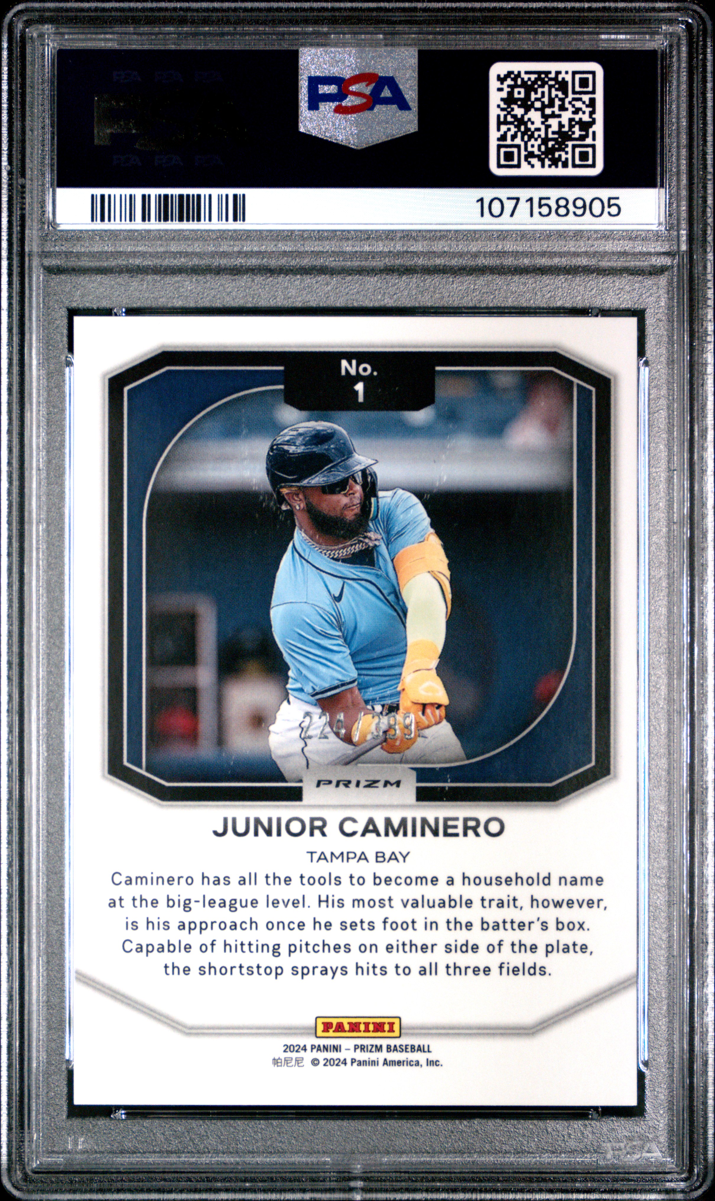 2024 Panini Prizm Top Tier Junior Caminero #1 (Top Tier-Red Pulsar) Gem Mt 10 back