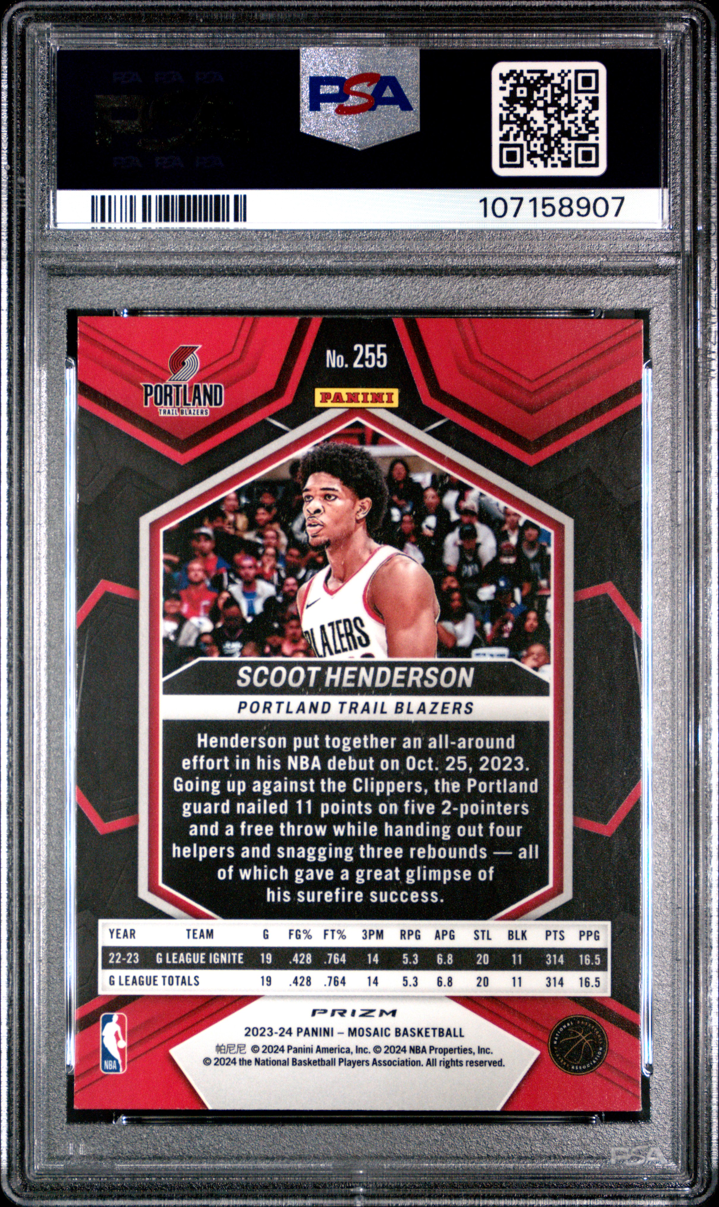 2023 Panini Mosaic Scoot Henderson #255 (Genesis) Mint 9 back