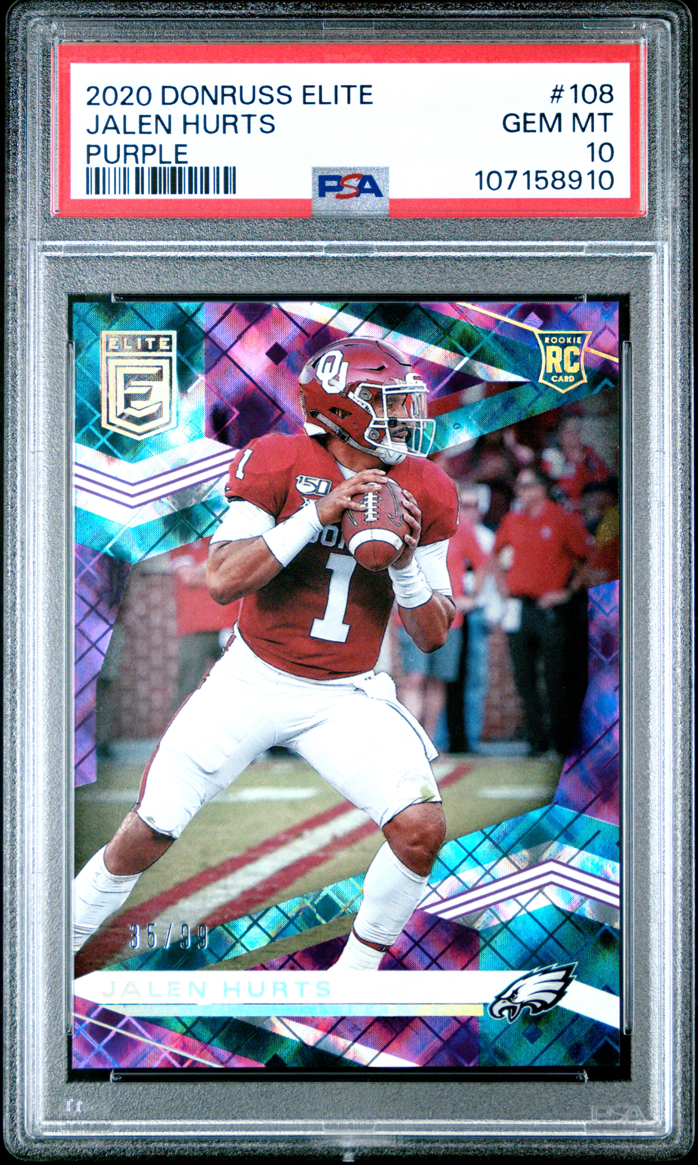 2020 Panini Donruss Elite Jalen Hurts #108 (Purple) Gem Mt 10 front