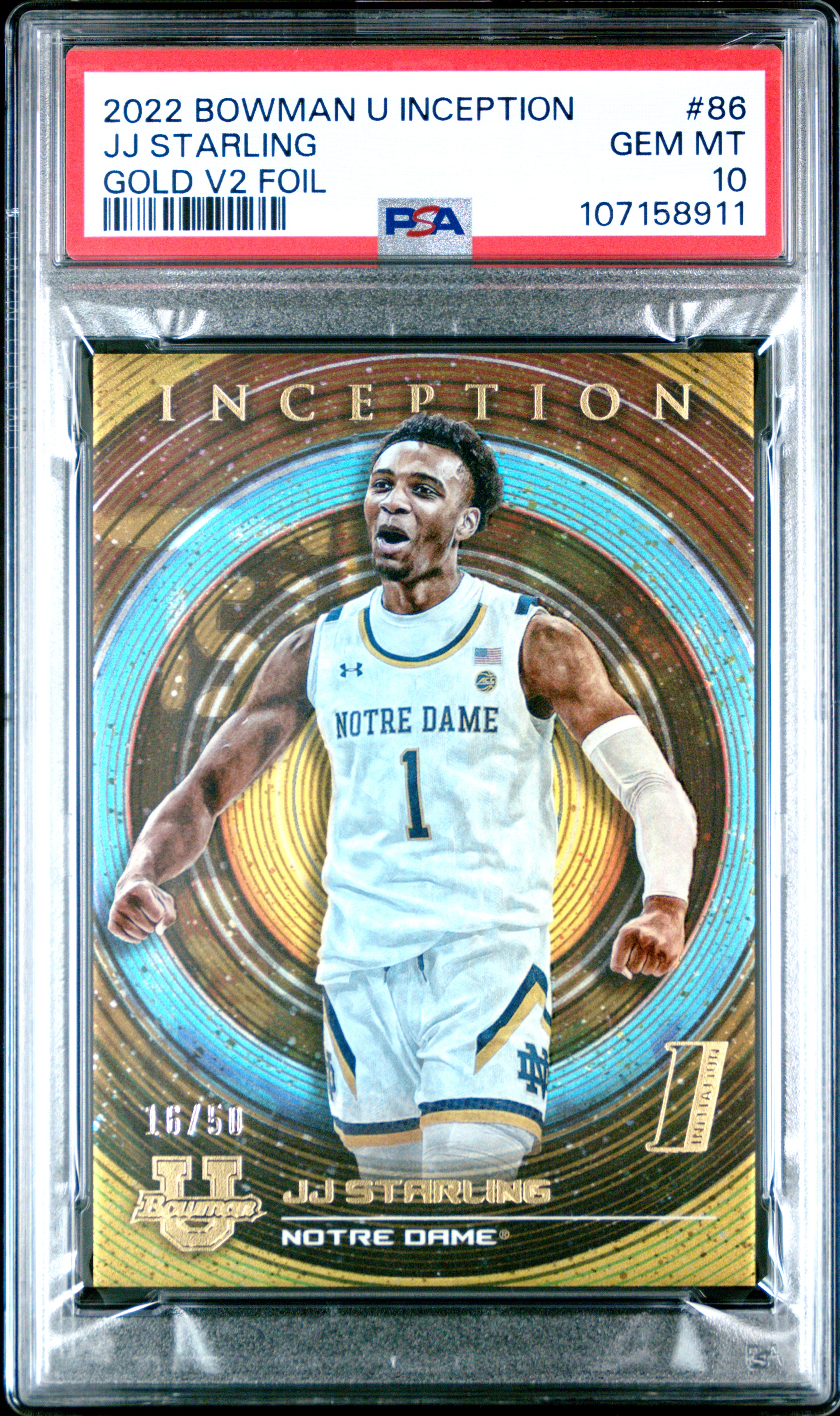 2022 Bowman University Inception Jj Starling #86 (Gold V2 Foil) Gem Mt 10 front