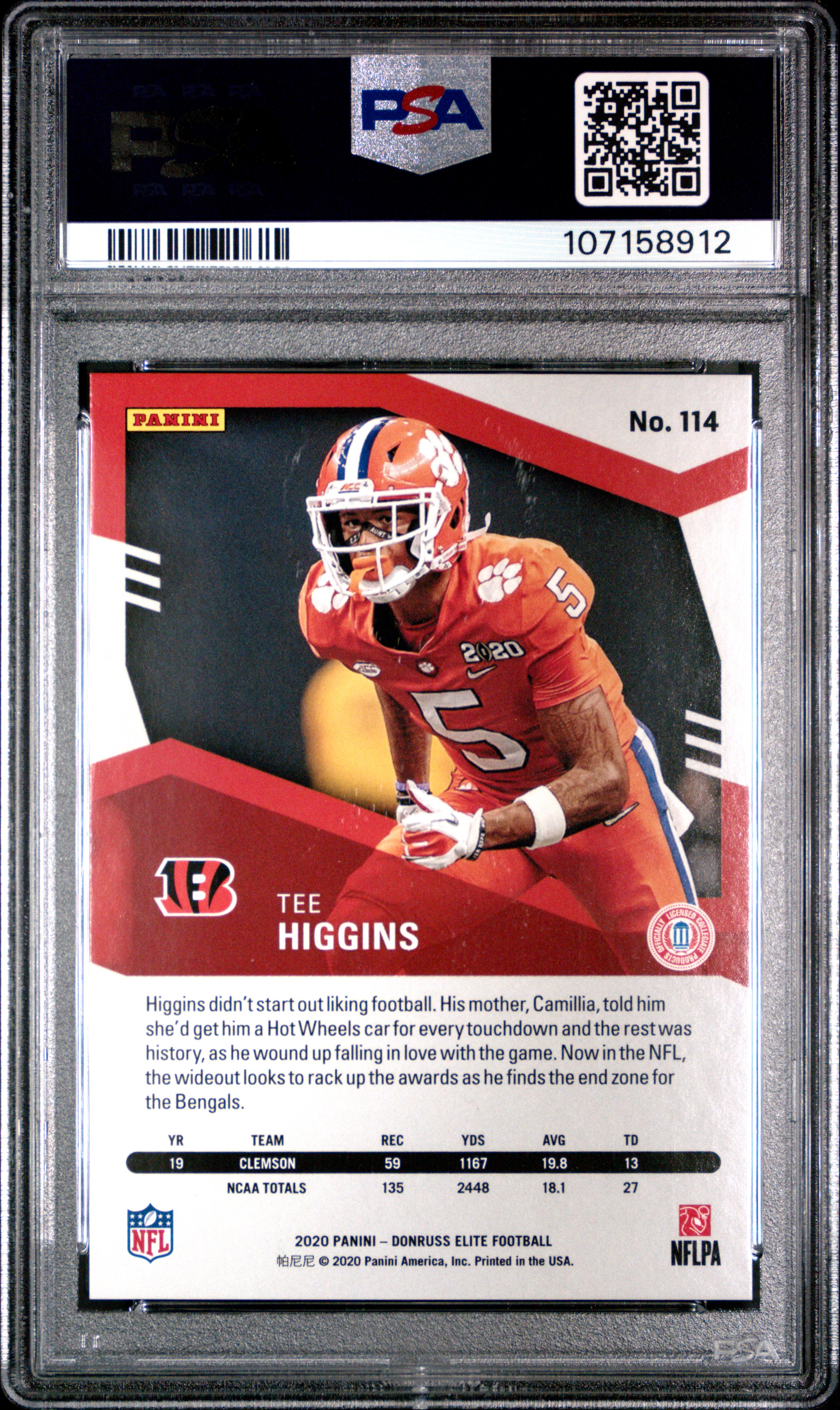 2020 Panini Donruss Elite Tee Higgins #114 (Red) Gem Mt 10 back
