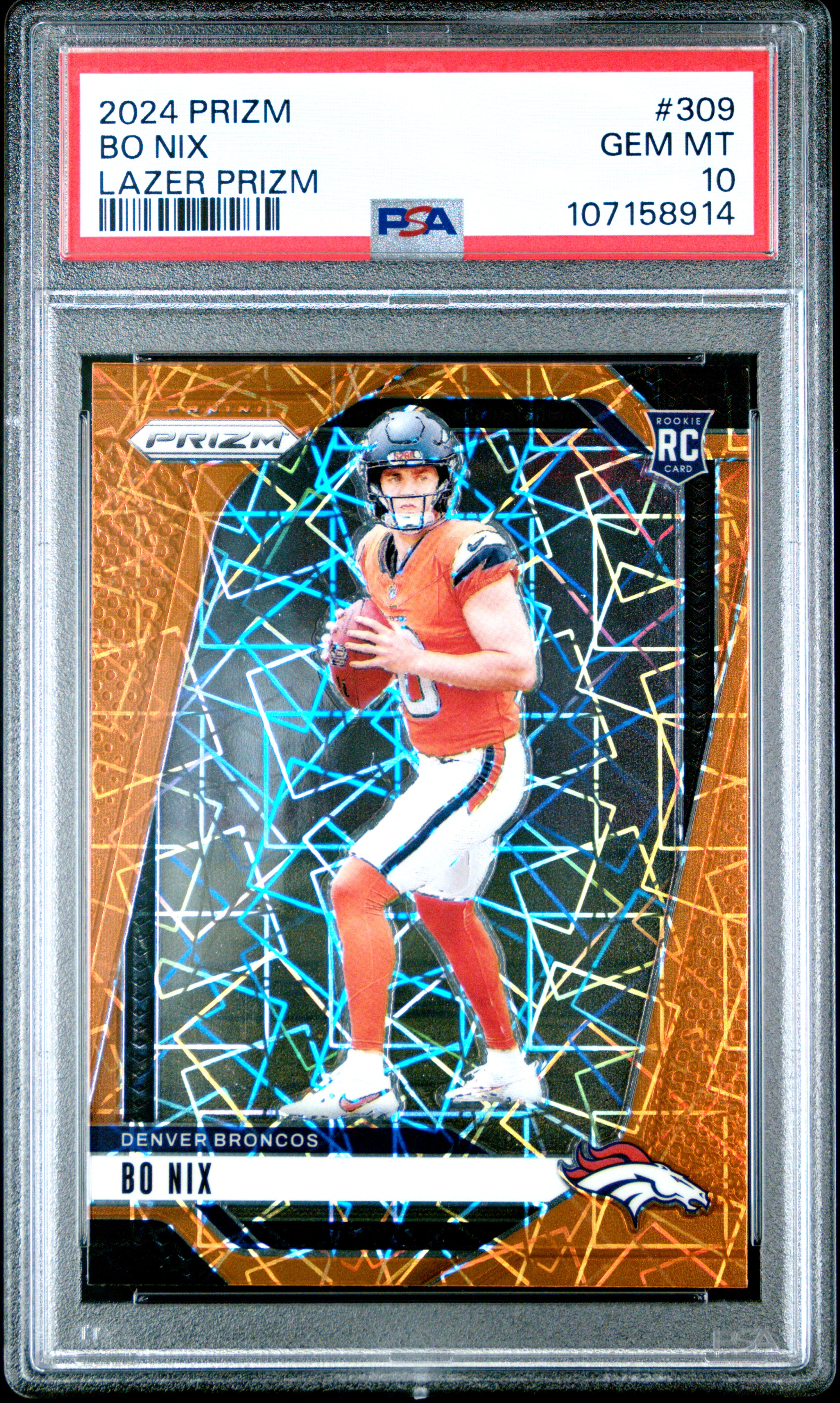 2024 Panini Prizm Bo Nix #309 (Lazer Prizm) Gem Mt 10 front
