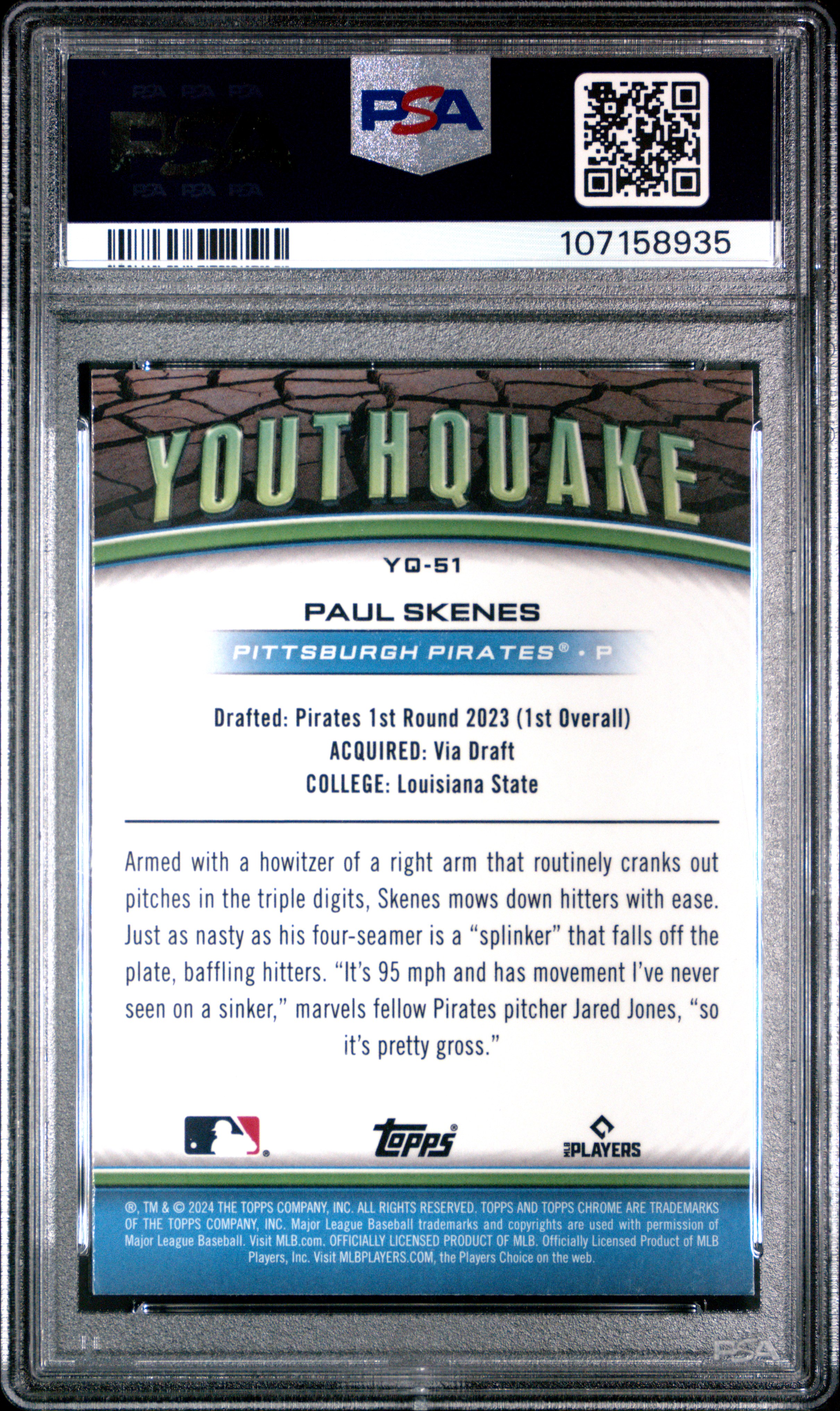 2024 Topps Chrome Youthquake Paul Skenes #Yq51 (Youthquake-Green Ref) Mint 9 back