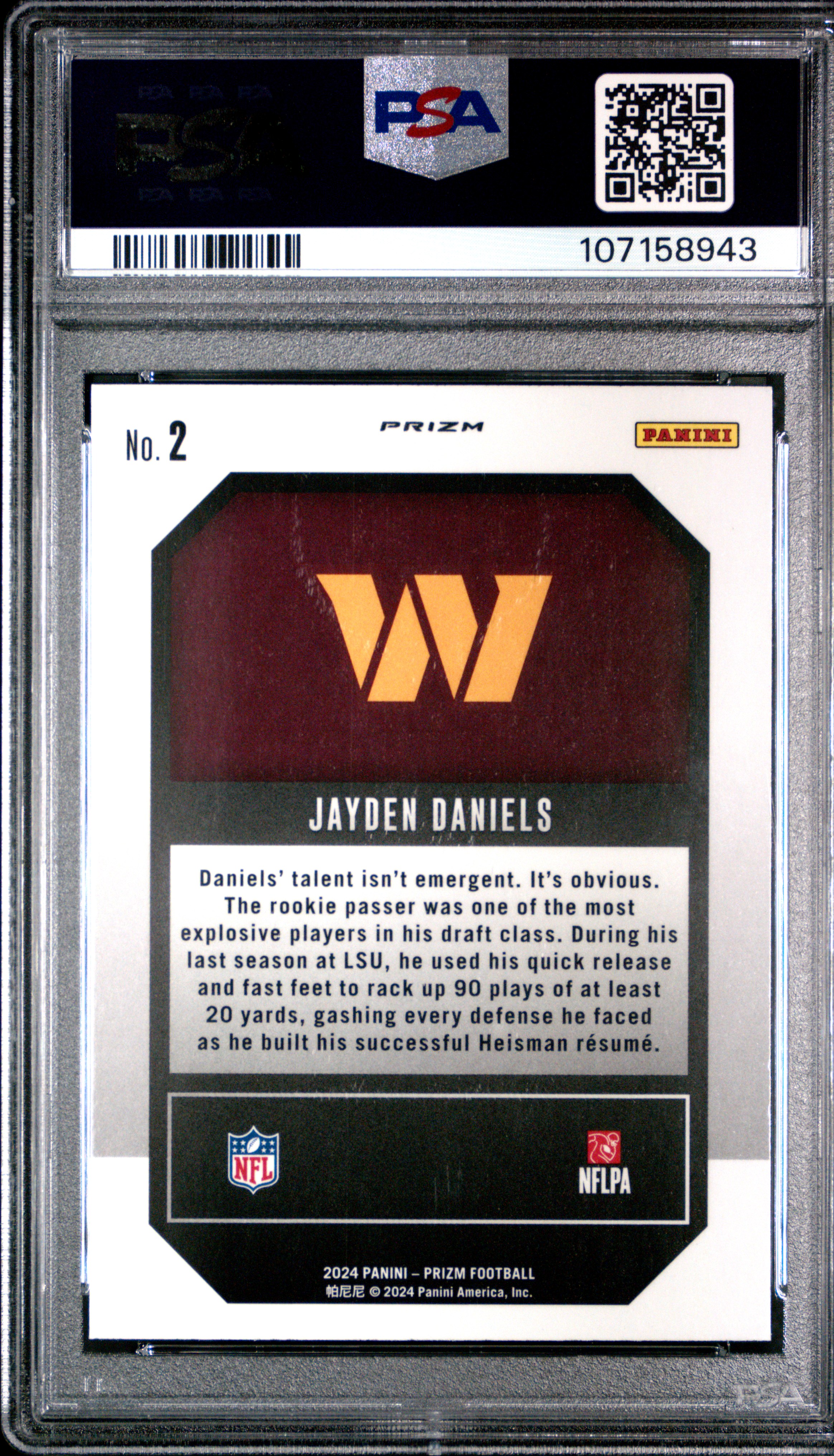 2024 Panini Prizm Emergent Jayden Daniels #2 (Emergent-No Huddle) Mint 9 back