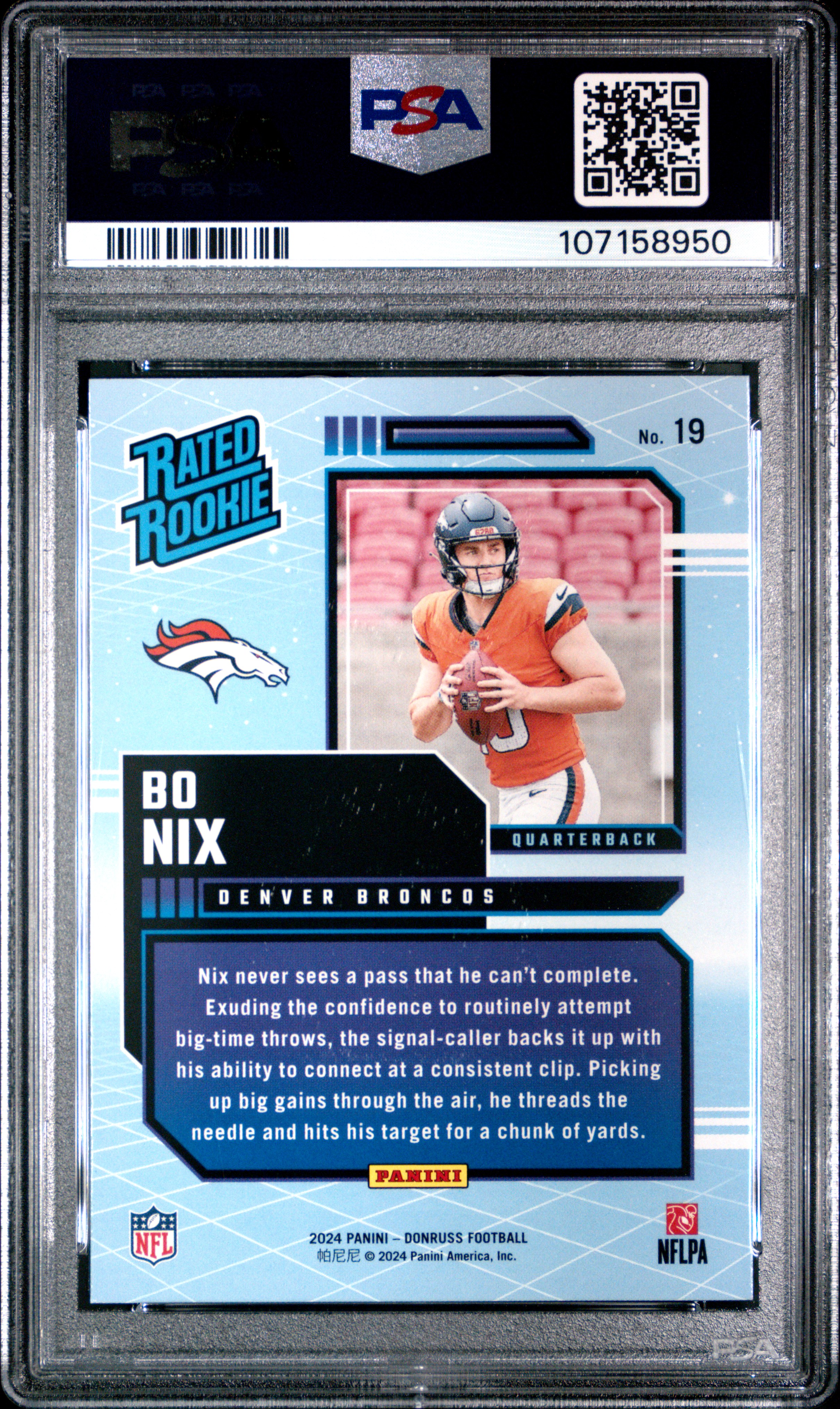2024 Panini Donruss Rated Rookies Retro Bo Nix #19 Mint 9 back