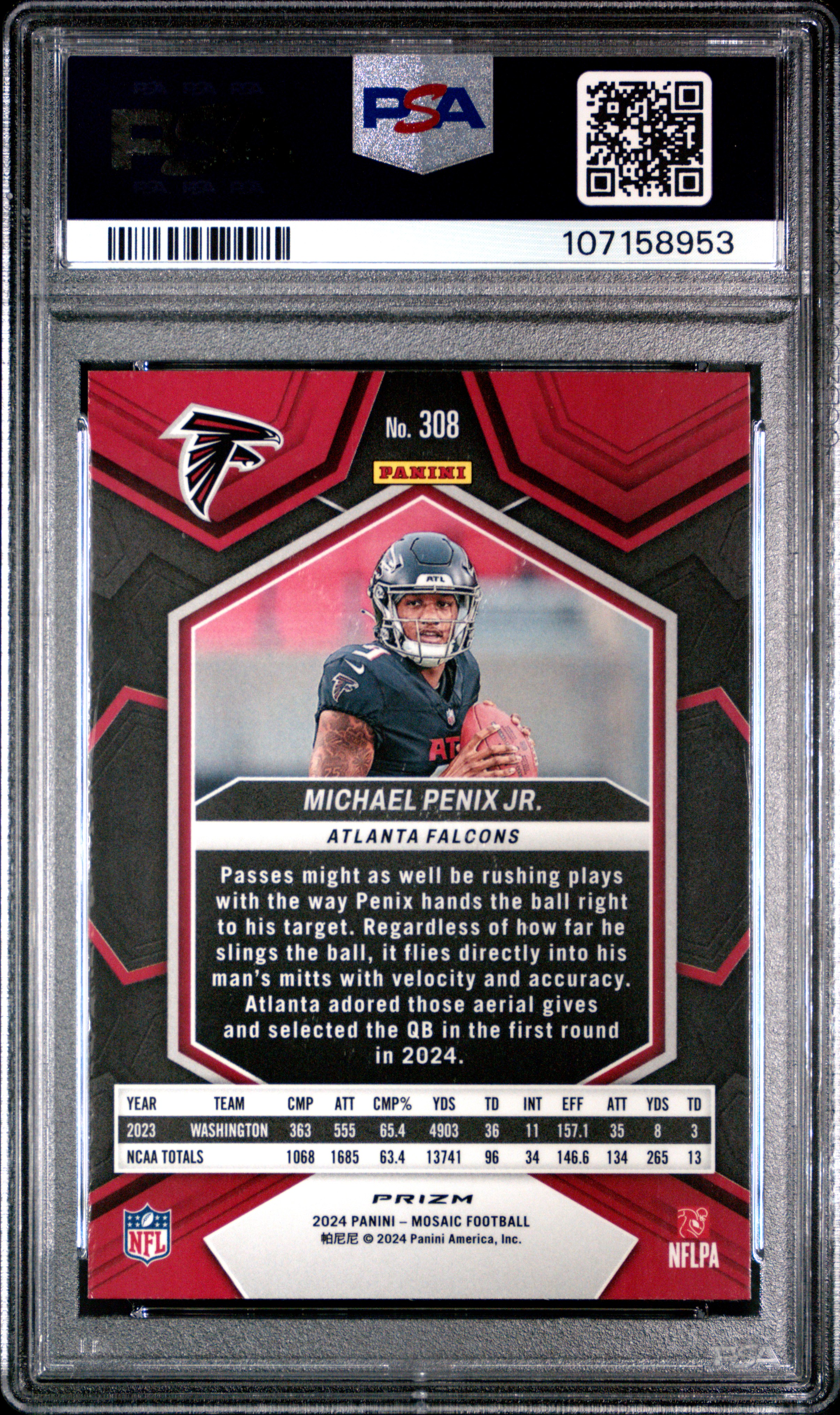 2024 Panini Mosaic Michael Penix Jr. #308 (Camo Pink) Mint 9 back