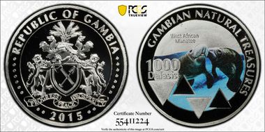 2015 1000 D West African Manatee Gambian Natural Treasures PR69DCAM