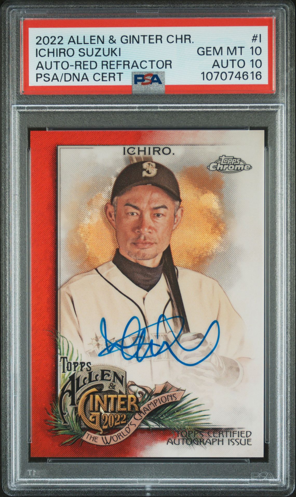 2022 Topps TOPPS ALLEN & GINTER CHROME AUTOGRAPHS RED REFRACTORCertificationPrimary Signer (1 Signer)ICHIRO SUZUKI #I Ichiro Suzuki front