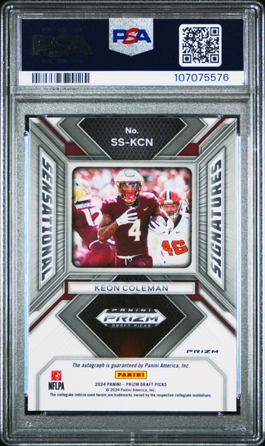 2024 Panini Prizm Draft Picks Sensational Signatures Keon Coleman #Sskcn (Sensational Sig-Silver Prizm) Gem Mt 10 back