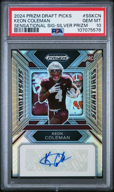 2024 Panini Prizm Draft Picks Sensational Signatures Keon Coleman #Sskcn (Sensational Sig-Silver Prizm) Gem Mt 10 front